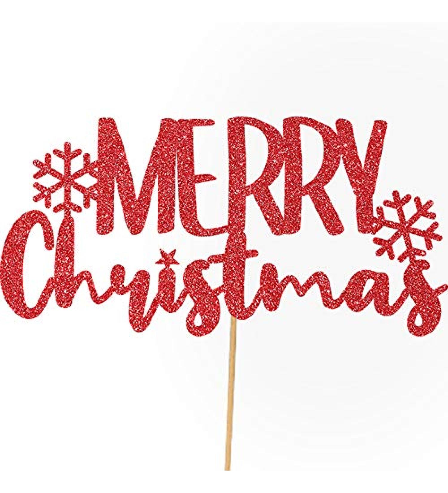 Cakeshop Christmas Glitter Cake Topper Merry Christmas Cake Topper Decoration Xmas Cake Topper - Double Sided 400gsm Glitter Card Choice 14 of Colours and Loads of Styles (Red) - Buy Online on GoSupps.com