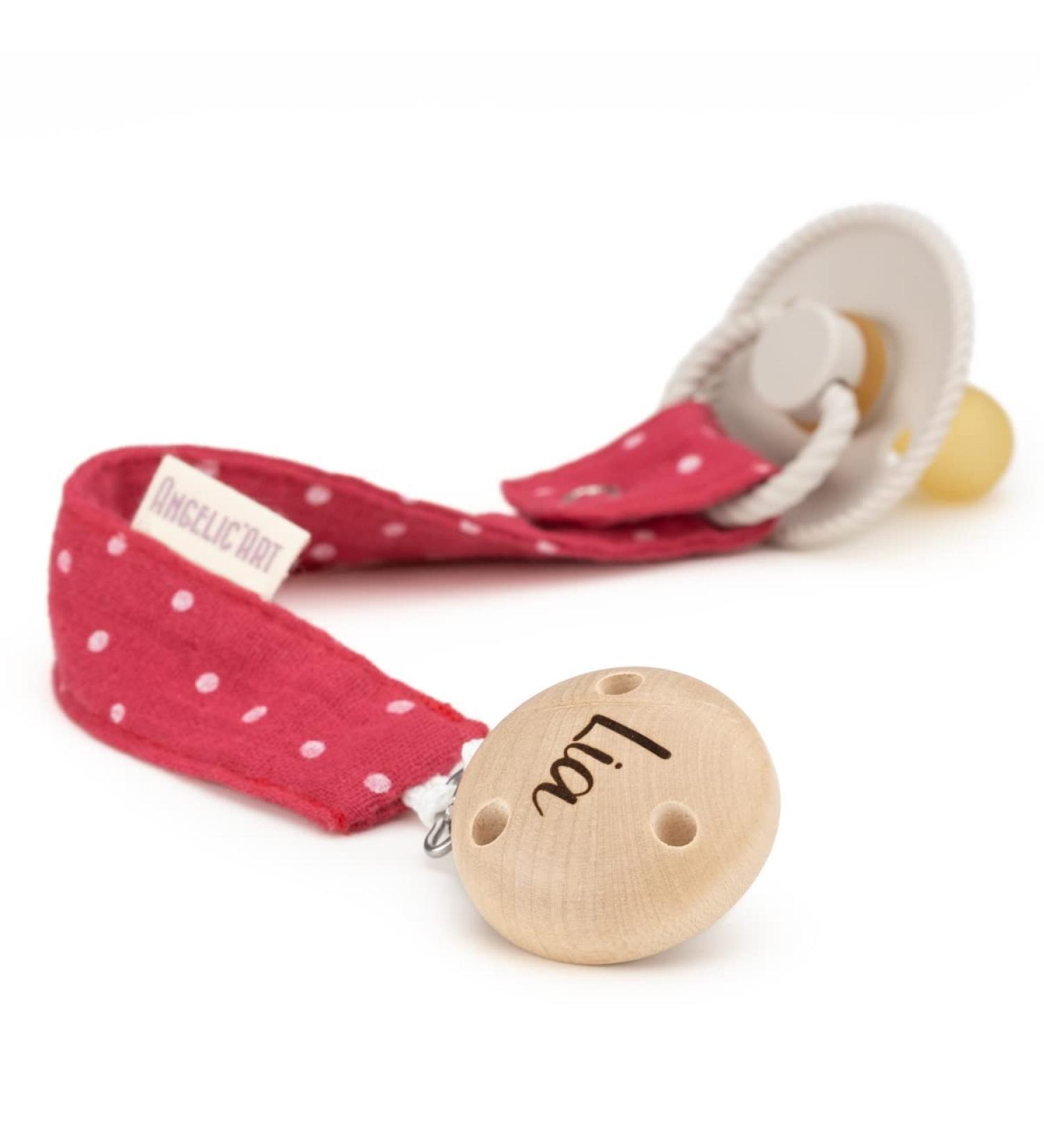 Engraved AngelicArt Pacifier Strap for Boys & Girls - Fuchsia-Dotted | Custom Baby Gift - Large Color Selection - Buy Online on GoSupps.com