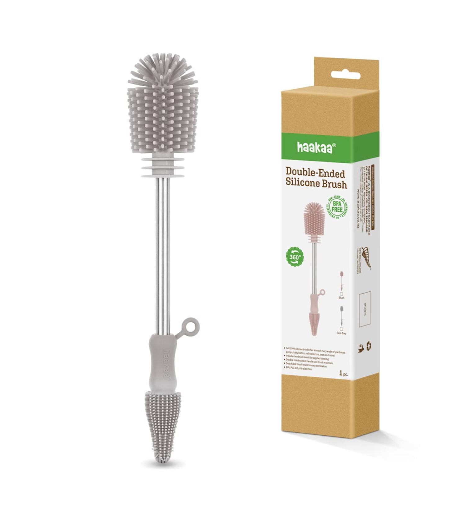 Haakaa Silicone Cleaning Brush - Reusable Baby Bottle & Pump Cleaner with Sturdy Bristles - Gray/Light Grey - Buy Online on GoSupps.com