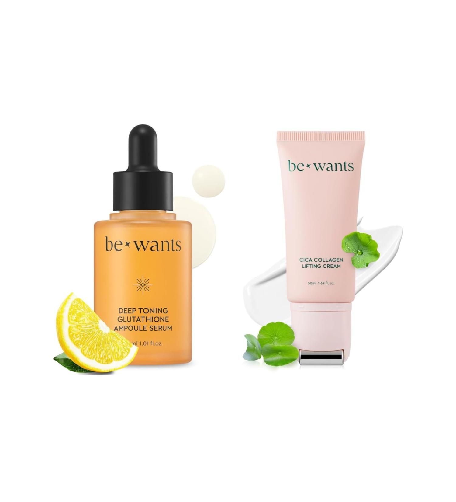  K-Beauty bewants Neck Lifting & Firming Cream with Centella Asiatica & Deep Toning Glutathione Ampoule Serum - Buy Online on GoSupps.com