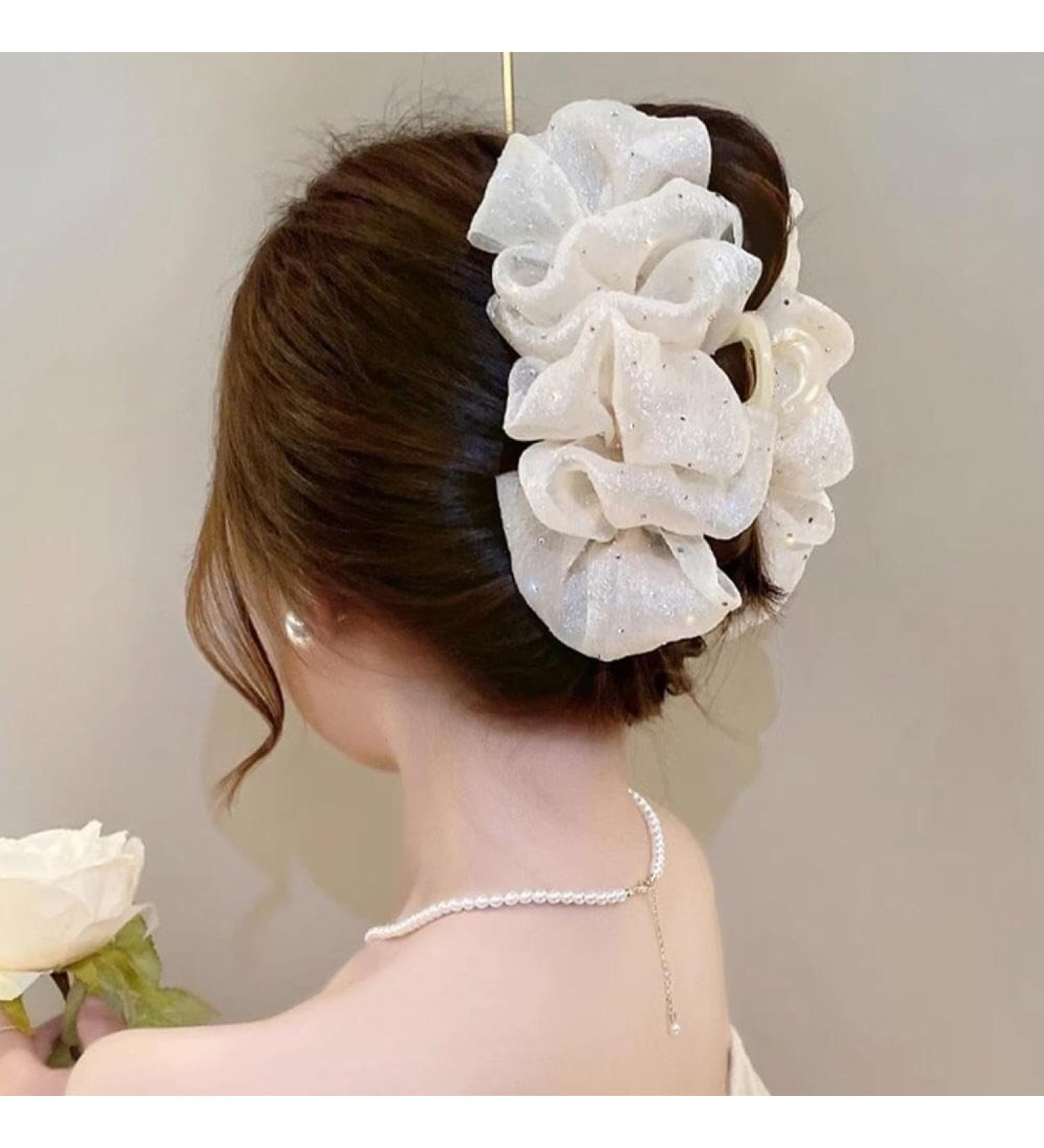 Bow Bubble Clips 4Pcs Large Claw Clips For Thick Hair Chiffon Silk Bubble Bow Hair Claw Jaw Clip Fluffy Hair Clips Thick Hair Claw Clips For Long Hair Elegant Hair Styling Accessories(White) - Buy Online on GoSupps.com