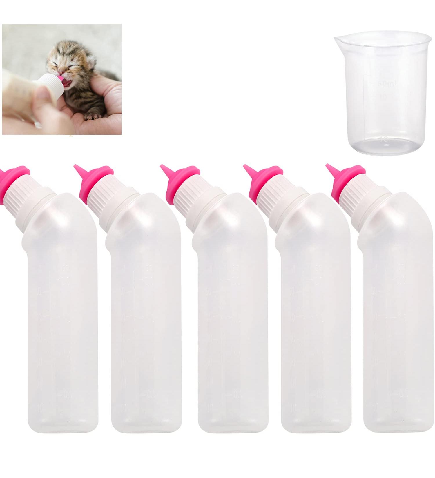 Gufastoe 5pcs Pet Feeding Mini Pink Silicone Nipple with Bottle for Puppy Dog Cat or Other Pets Pink Color - Buy Online on GoSupps.com