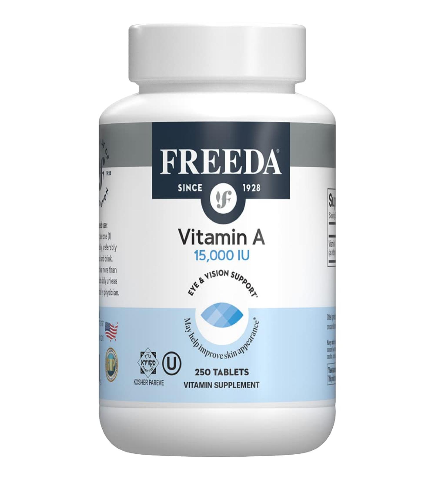 Freeda Kosher Vitamin A Palmitate 15,000 IU - Supports Eye, Vision, and Immune Health - 250 Tablets - Buy Online on GoSupps.com