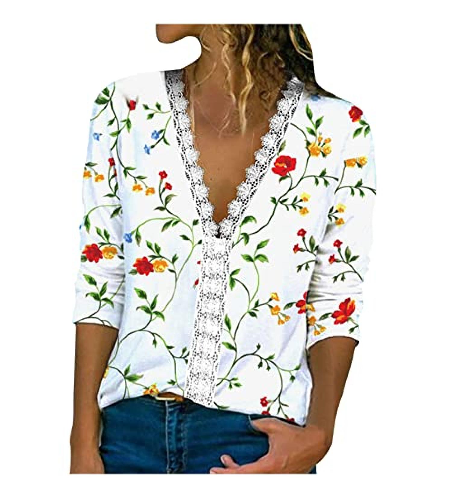 Womens Casual Short Sleeve Vintage Floral Top - Red Floral Blouse XX-Large - Buy Online on GoSupps.com