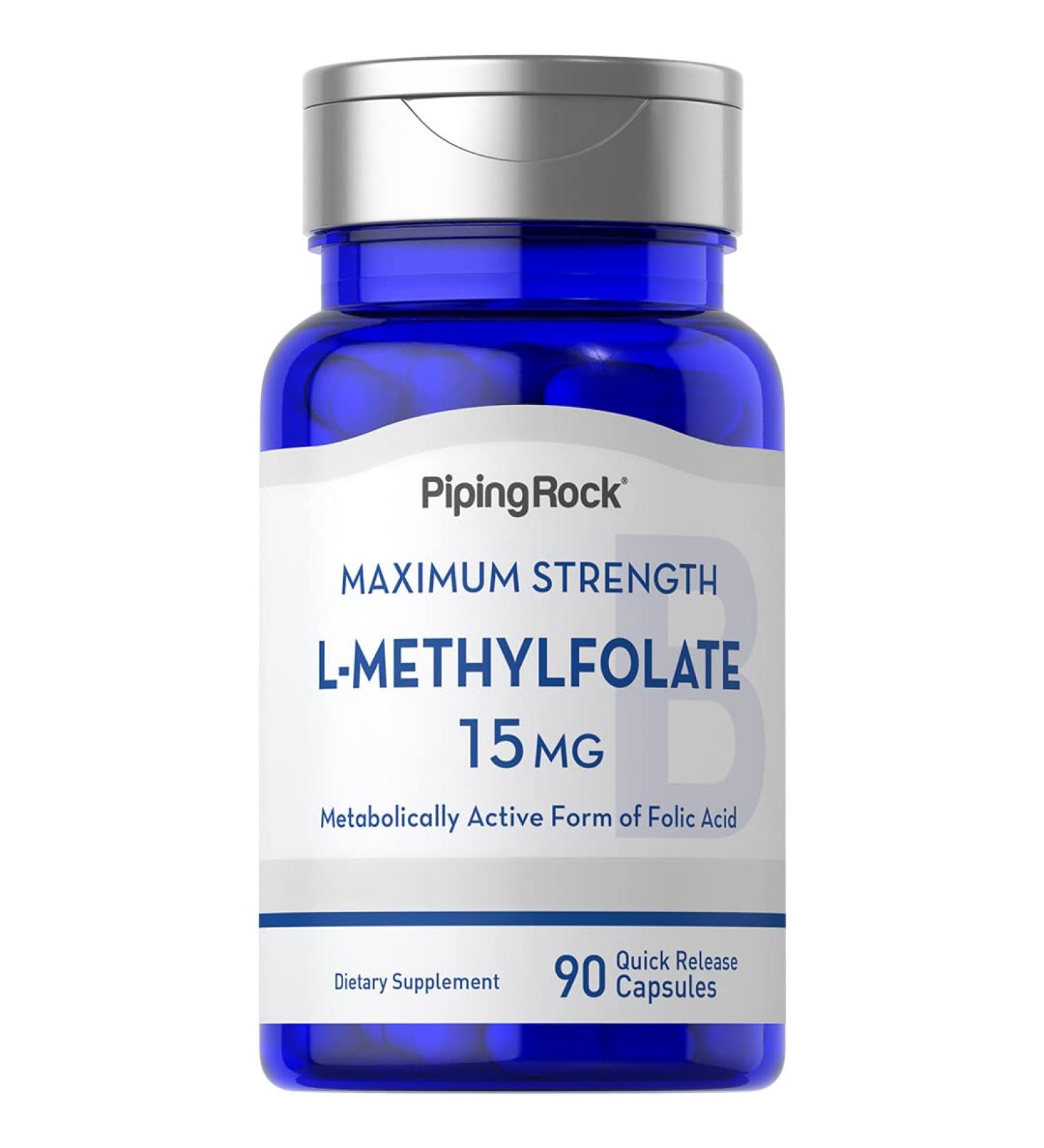 Piping Rock L Methylfolate 15 mg | 90 Capsules | Max Potency | Active Folic Acid Supplement | Non-GMO Gluten Free - Buy Online on GoSupps.com
