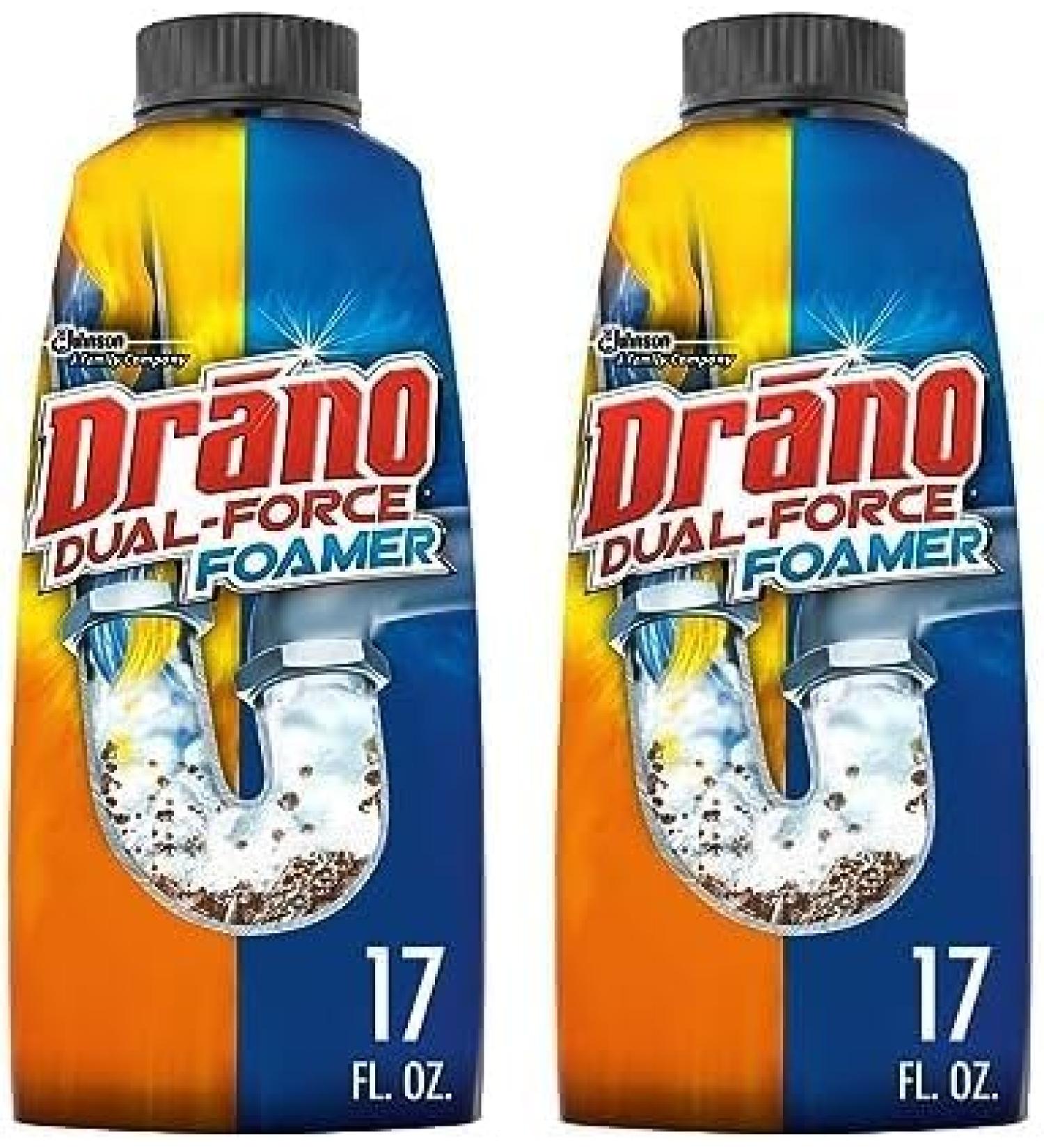 Drano Dual-Force Foamer Clog Remover and Cleaner for Shower or Sink Drains Unclogs and Removes Sources of Odor - 17 Fl Oz - Pack Of 2 - Buy Online on GoSupps.com