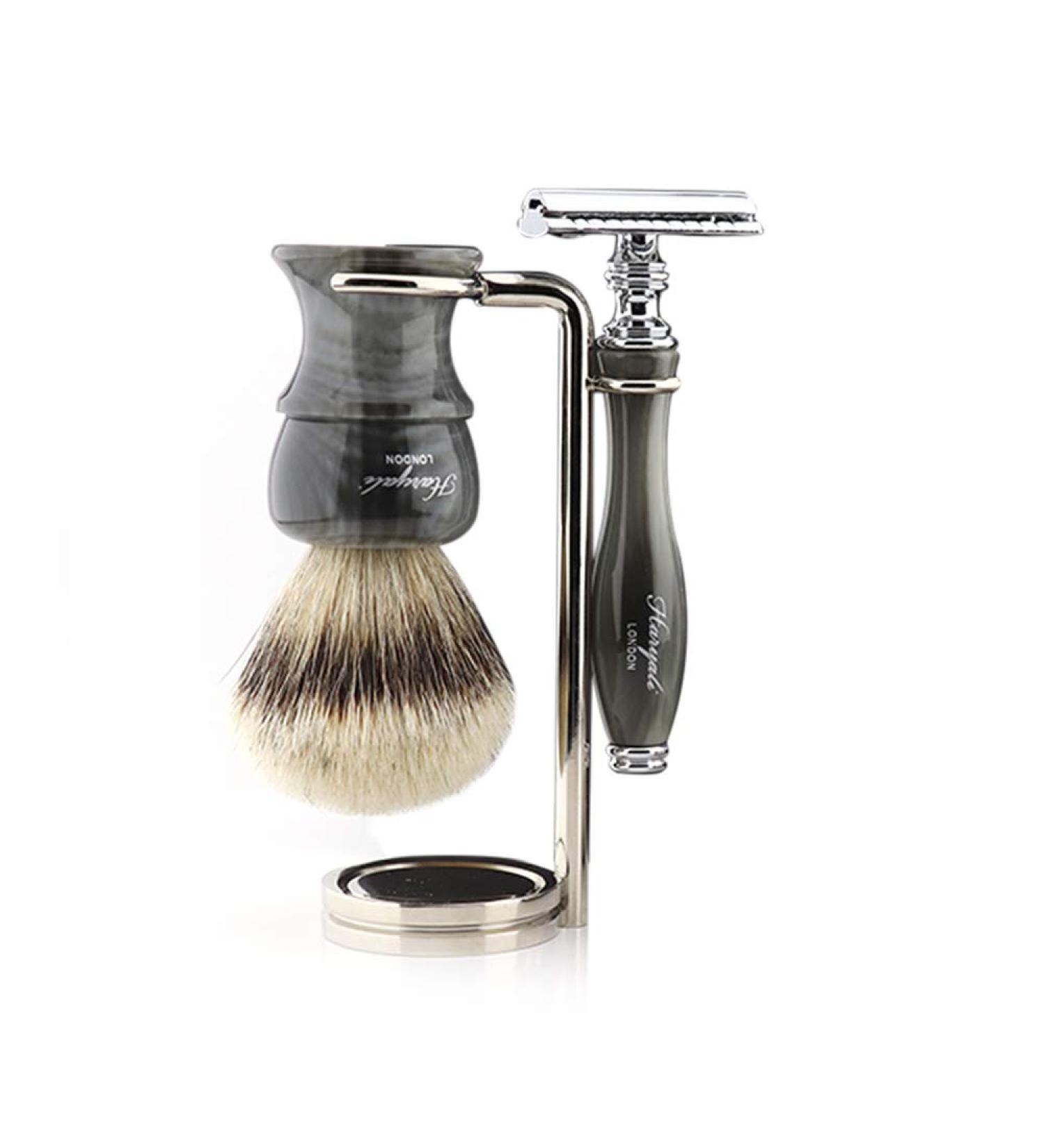 Premium Haryali London Men's Shaving Set - Double Edge Safety Razor Silver Tip Badger Brush & Stand | Perfect for a Luxurious Shave - Buy Online on GoSupps.com