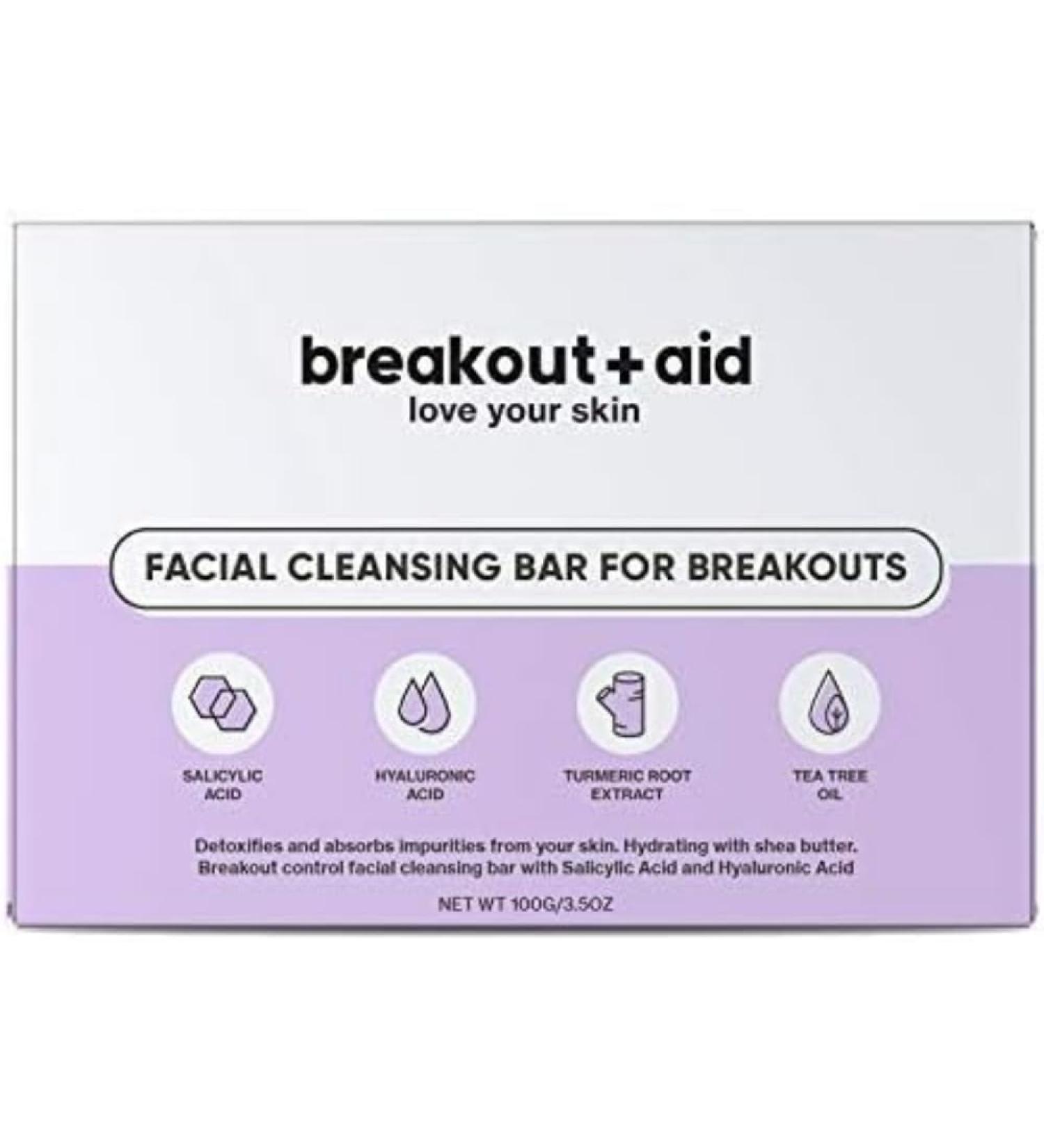 Breakoutaid - Vegan facial cleansing bar for breakouts - With Salicylic acid and Hyaluronic acid - 100gr 3.5 oz | Eco-friendly face cleansing bar for all skin types  - Buy Online on GoSupps.com
