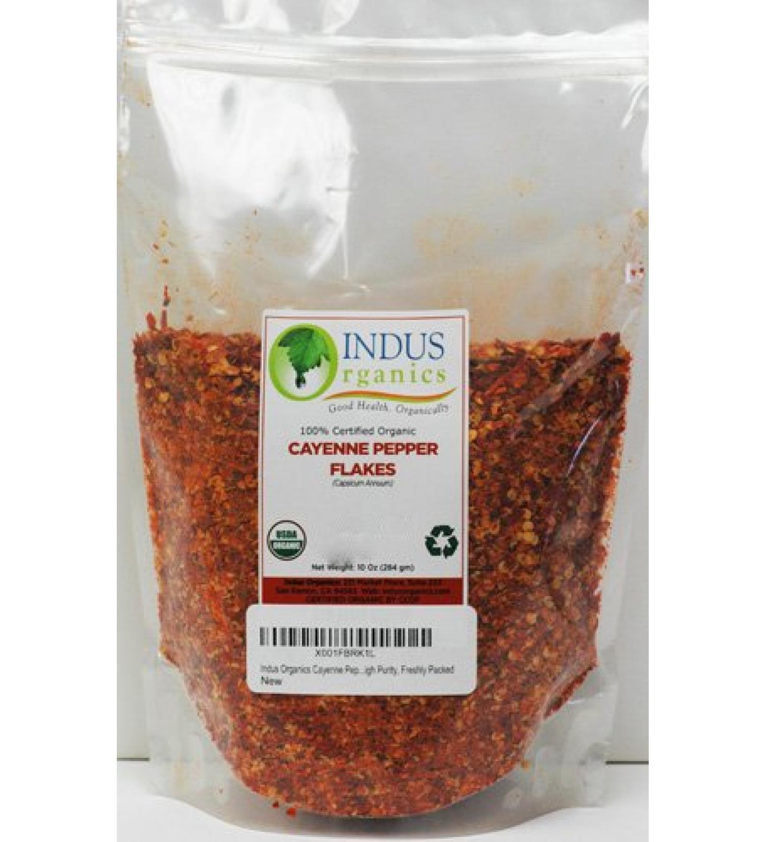 Indus Organics Cayenne Pepper Flakes (40,000 SHU) 10 Oz Bag - Premium Grade, High Purity, Freshly Packed - Buy Online on GoSupps.com