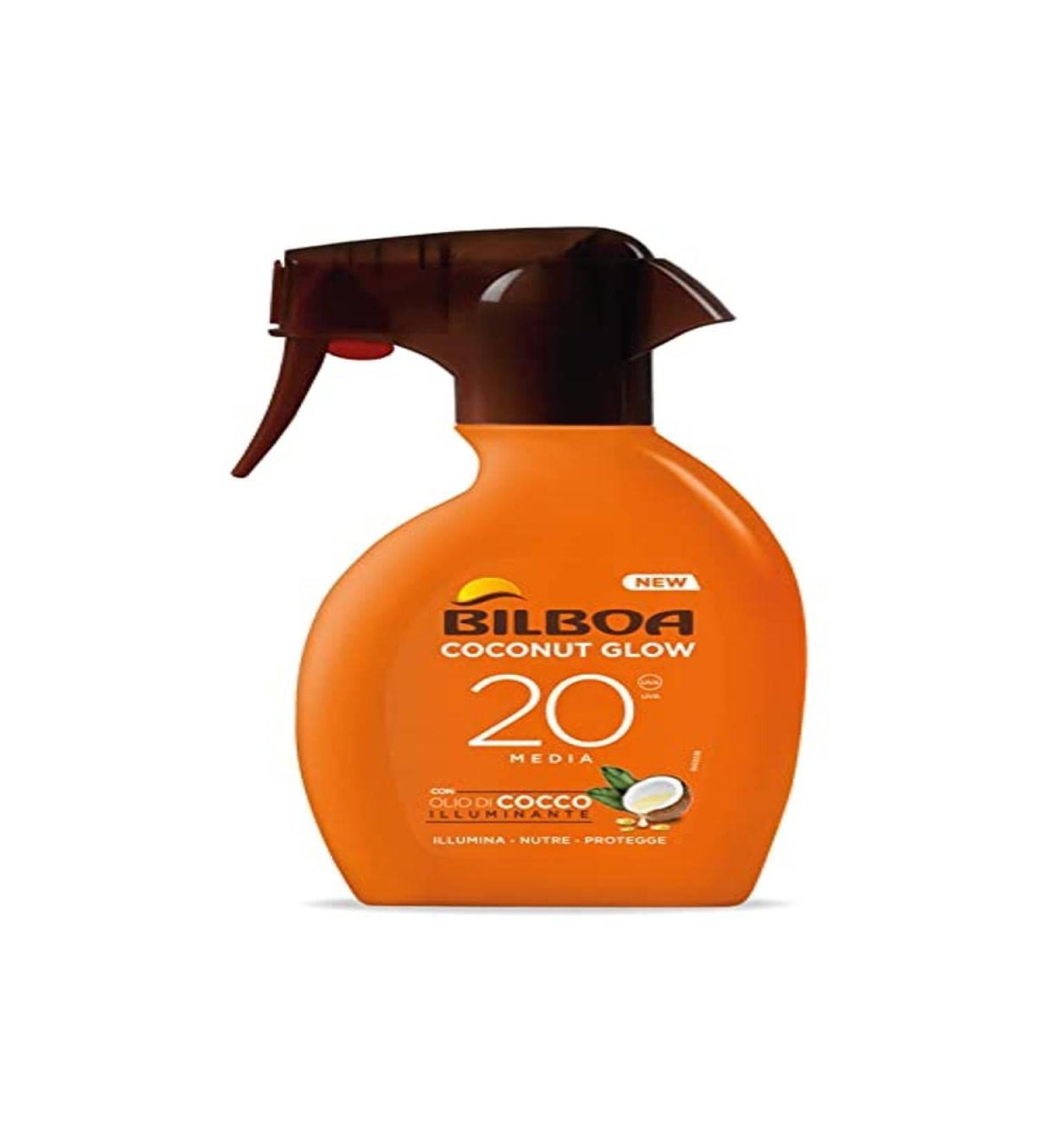Bilboa Bilboa Sun Trigger Coconut Glow SPF 20 Sun Cream Spray with Coconut Oil & Vitamin E Lightweight on Skin Water Resistant Sun Protection 250ml