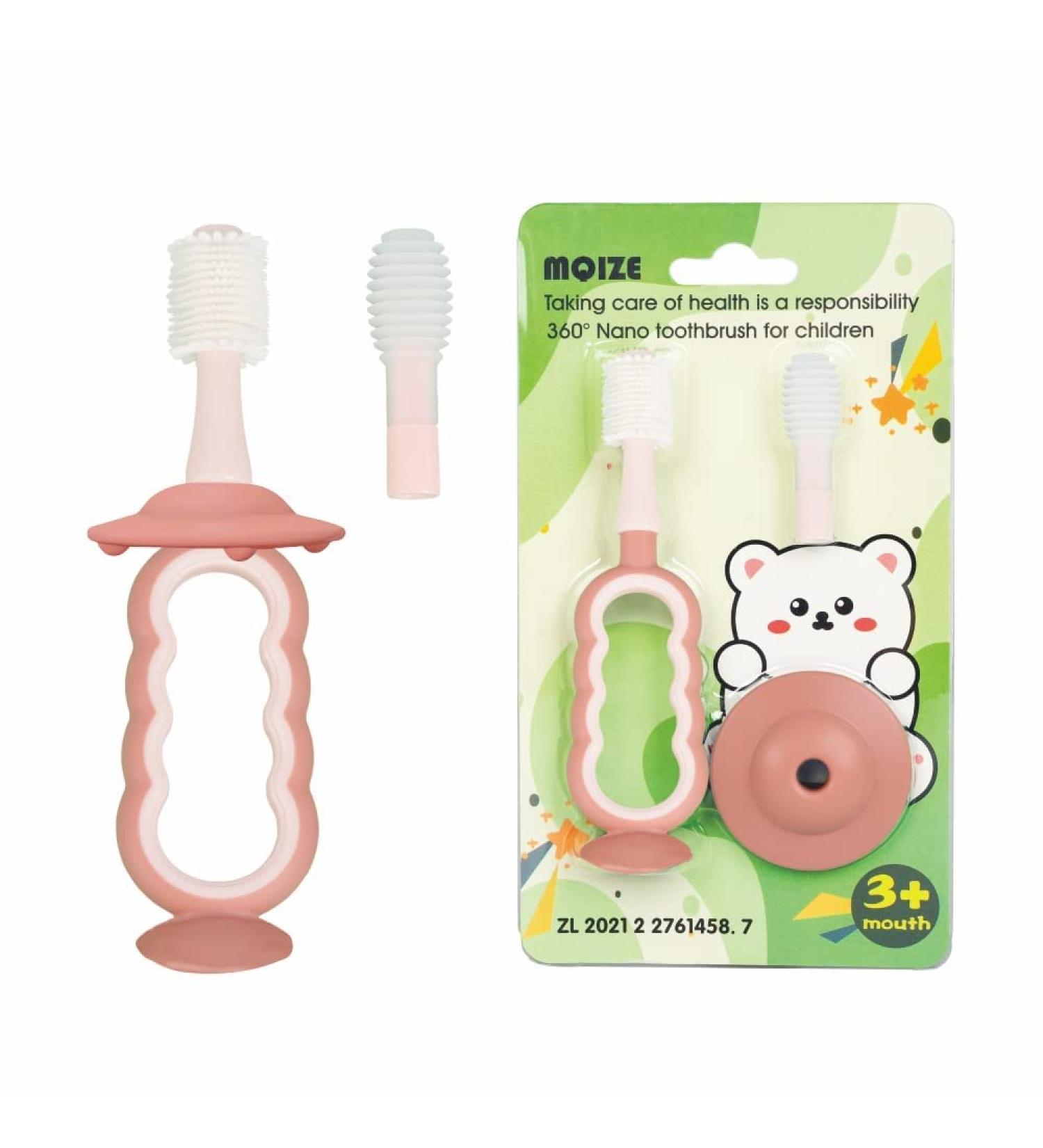 MQIZE Baby Toothbrush 12+ Months | Replaceable Tongue Cleaner | 360 Clean with Baffle | BPA Free (Red) - Buy Online on GoSupps.com