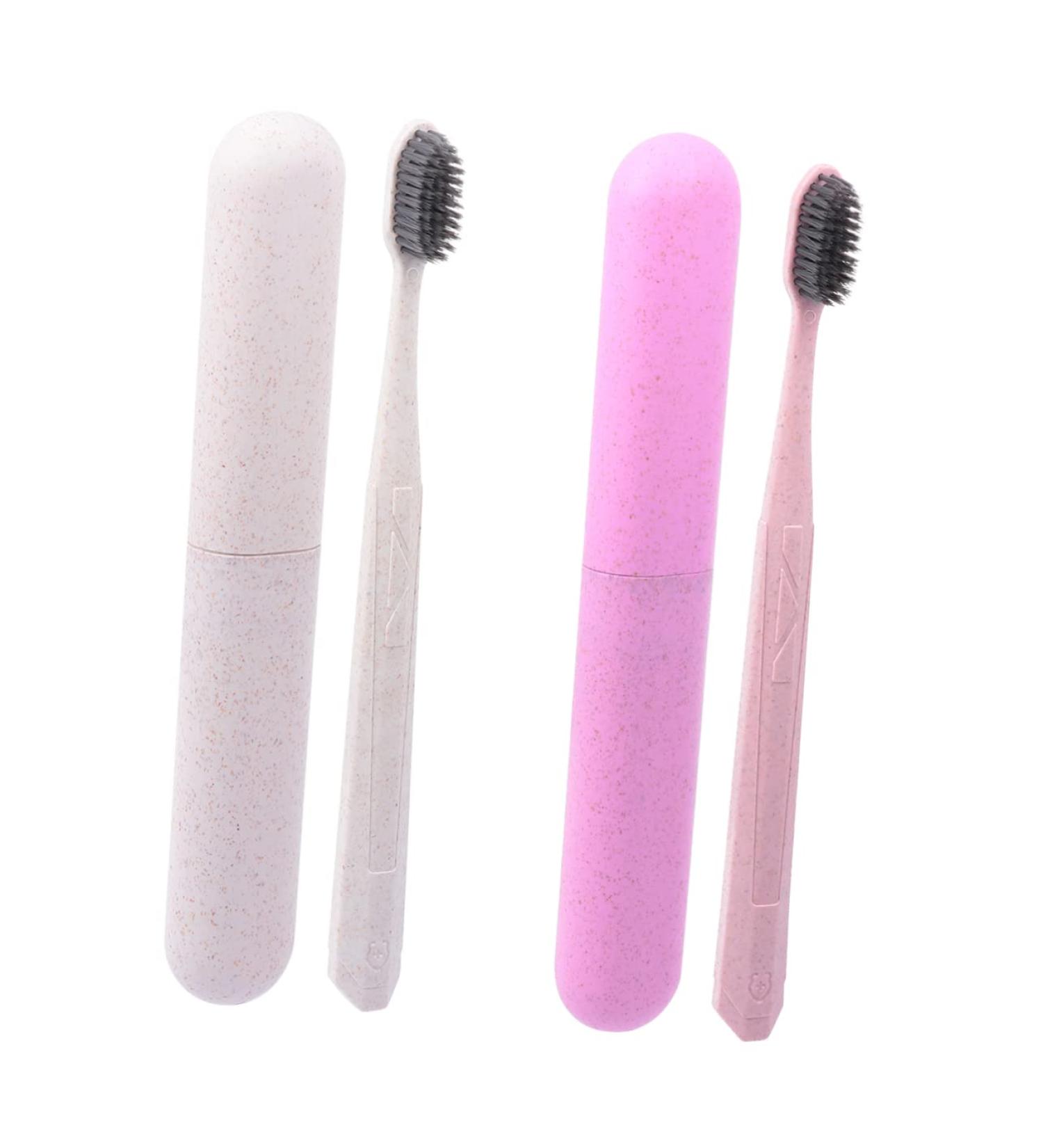 Minkissy 2-Pack Toothbrush Set with Container - Soft Nylon Travel Toothbrush & Natural Toothpaste for Kids - Ultra Soft Long Handle - Perfect for Oral Care - Buy Online on GoSupps.com