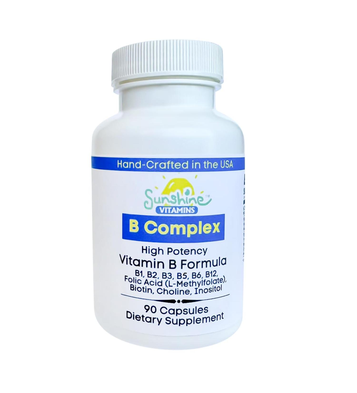 Sunshine Vitamins B Complex 90 Capsules Supports Energy Metabolism Brain Immune & Nervous System Health Non-GMO No Soy Gluten Dairy - Buy Online on GoSupps.com