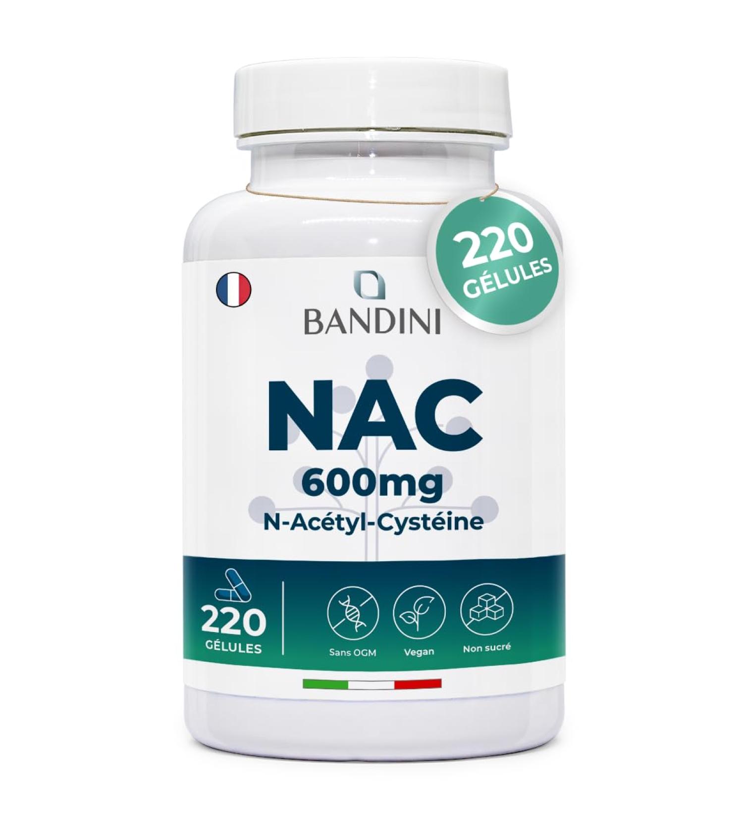 Bandini NAC N-Ac tyl-Cyst ine 600mg - 220 G lules (+7 Mois) Vegan - N-Acetyl-Cysteine Compl ment Antioxydant - Synth se du Glutathion - N Ac tylcyst ine Biodisponible Absorption Rapide - Sans Gluten - Buy Online on GoSupps.com
