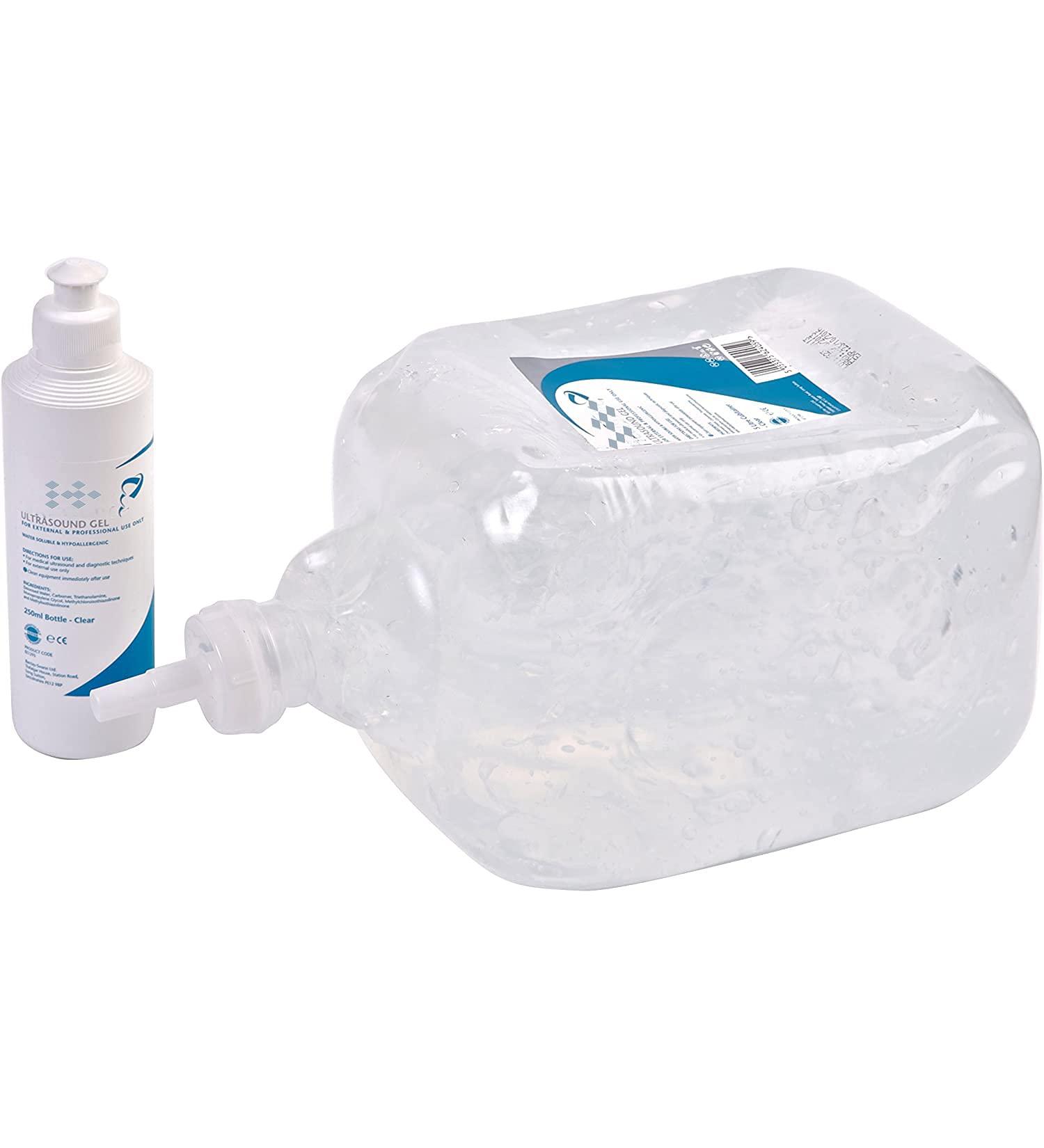 Ezy-Aid 5L Ultrasonic Gel with 250ml Refill Bottle | 5 Liter Clear Transmission Gel | Non-Staining, CE Certified