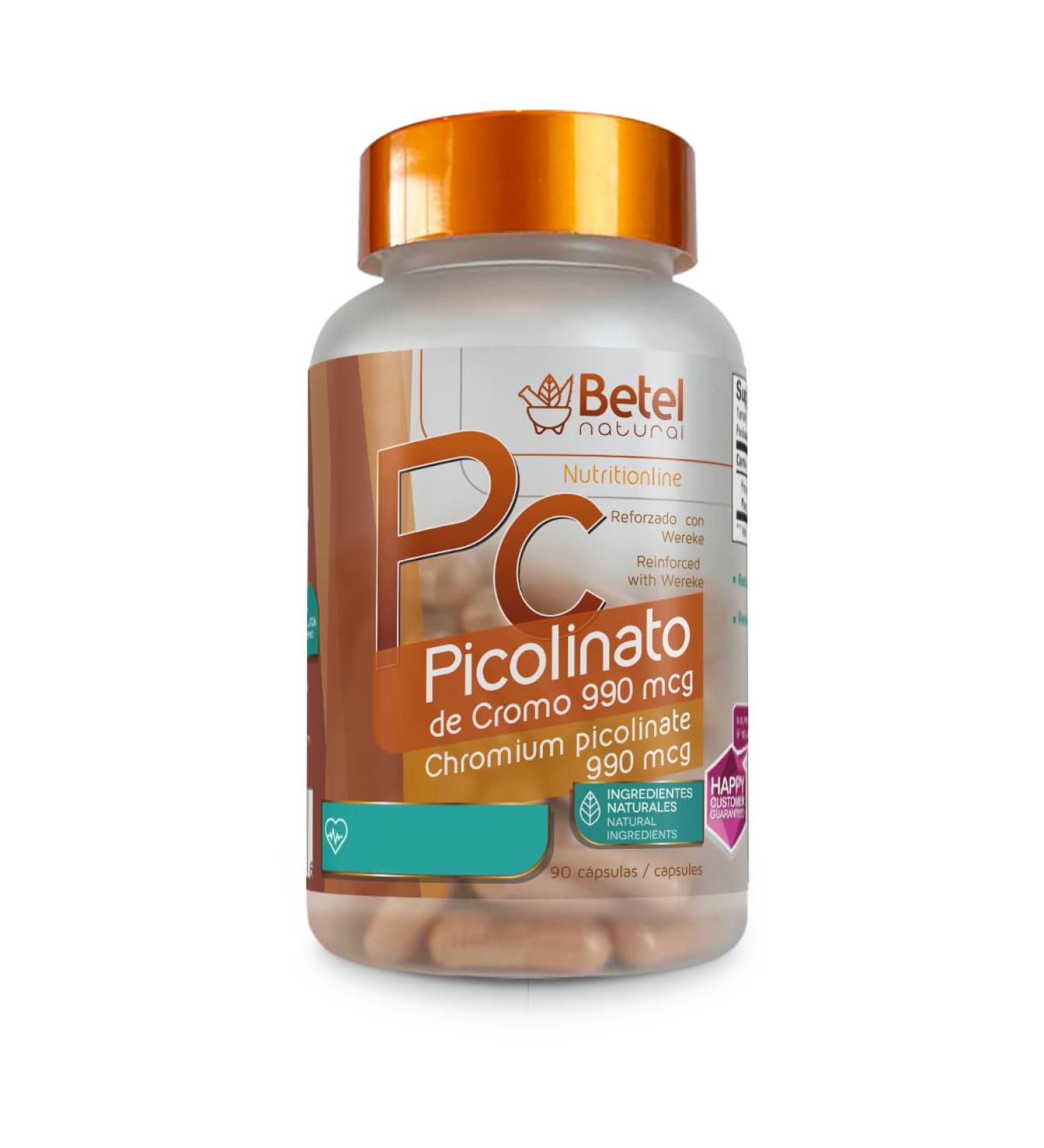 Premium Picolinato de Cromo Reforzado con Wereke Caps by Betel Natural - Healthy Carb Metabolism - 90 Capsules