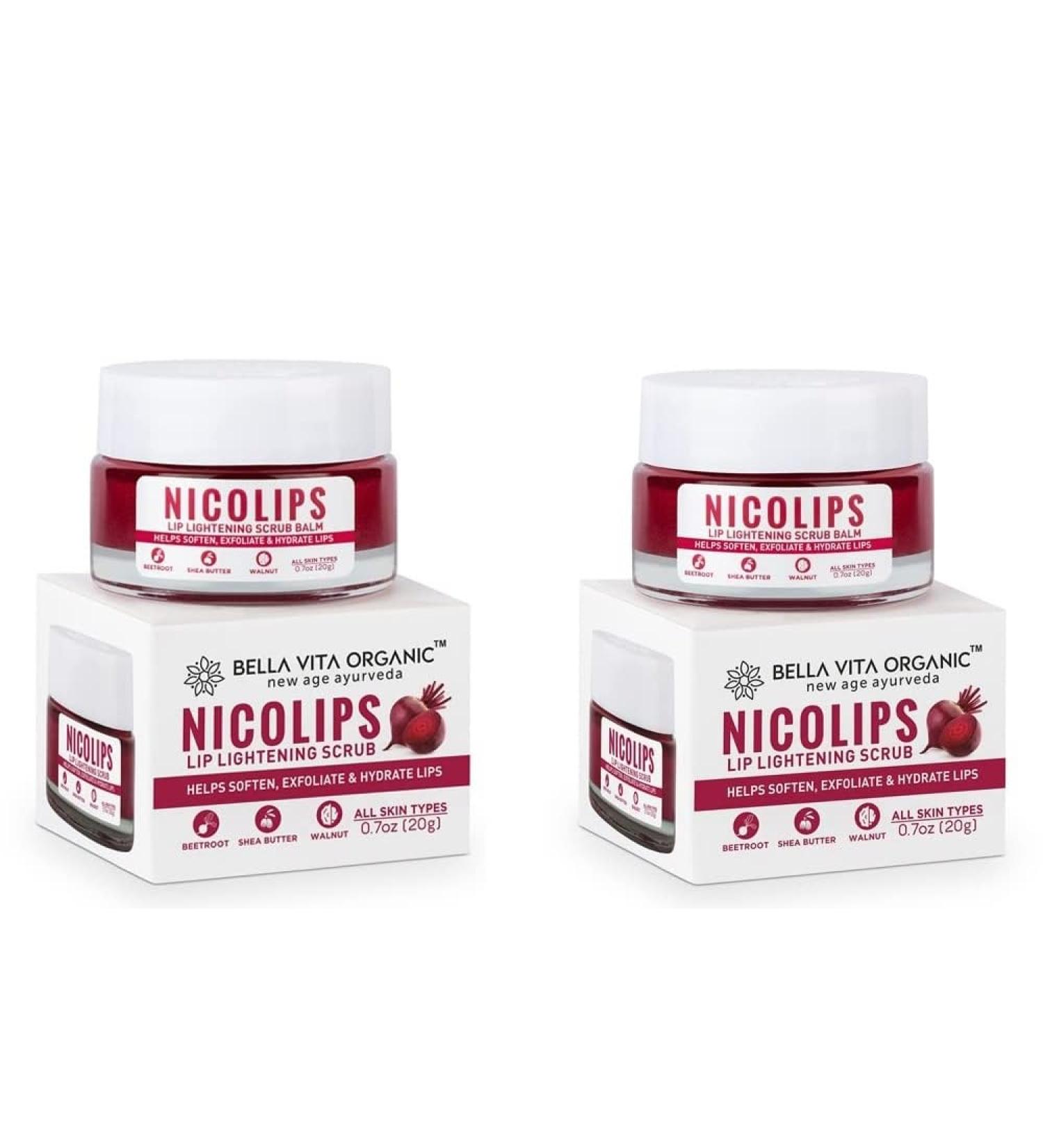 African Totto Bella Vita Organic NicoLips Lip Balm Scrub For Lightening & Brightening Dark Lips For Men & Women 20g Each