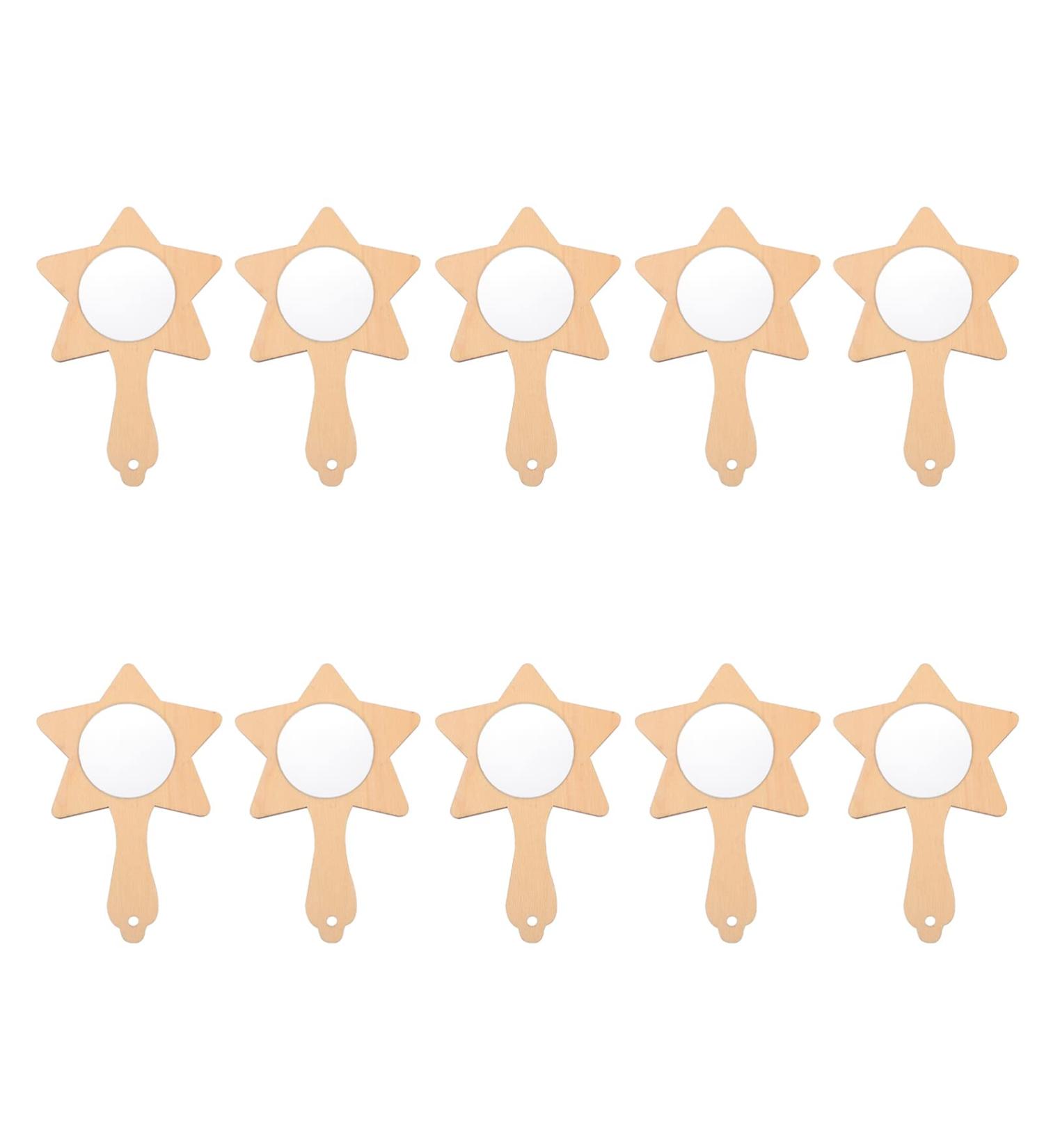 ARTIBETTER 10pcs DIY Wood Star Mirrors - Kids Handheld Makeup Mirror Craft Kit - Light Brown 14.2X9.5cm - Buy Online on GoSupps.com
