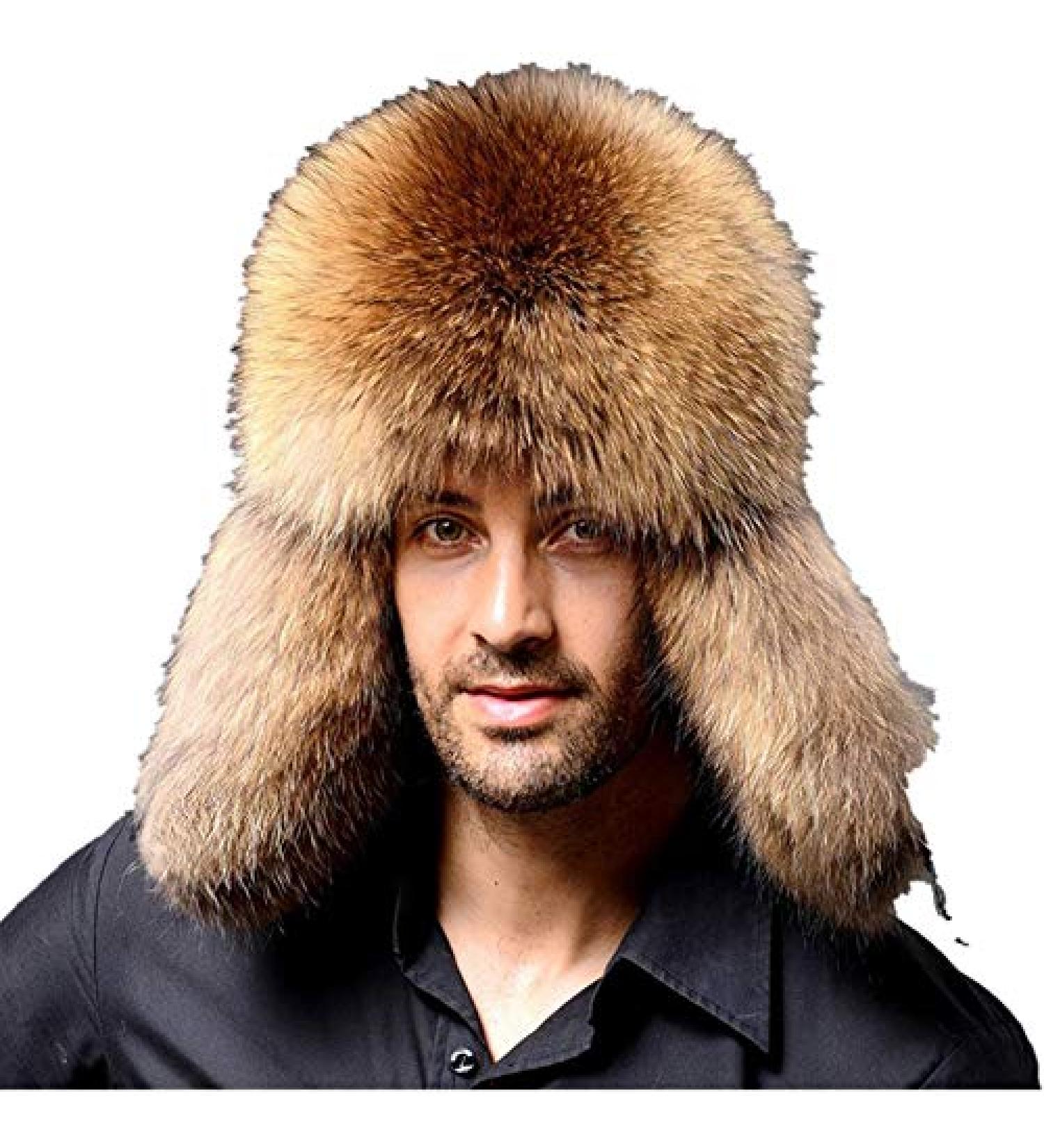 Unisex Winter Ushanka Trooper Hat with Ear Flap Chin Strap | Fox Mink Fur | Adjustable 58CM | Brown - Buy Online on GoSupps.com