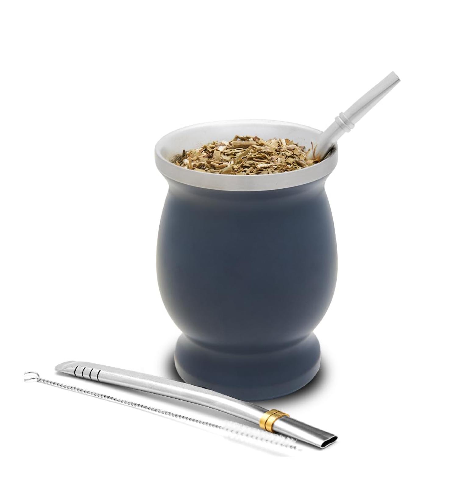balibetov Ensemble de th Yerba (tasses mat ) en acier inoxydable avec bombilla (paille) pour mat et yerba facile nettoyer et tr s r sistant gris fonc  - Buy Online on GoSupps.com
