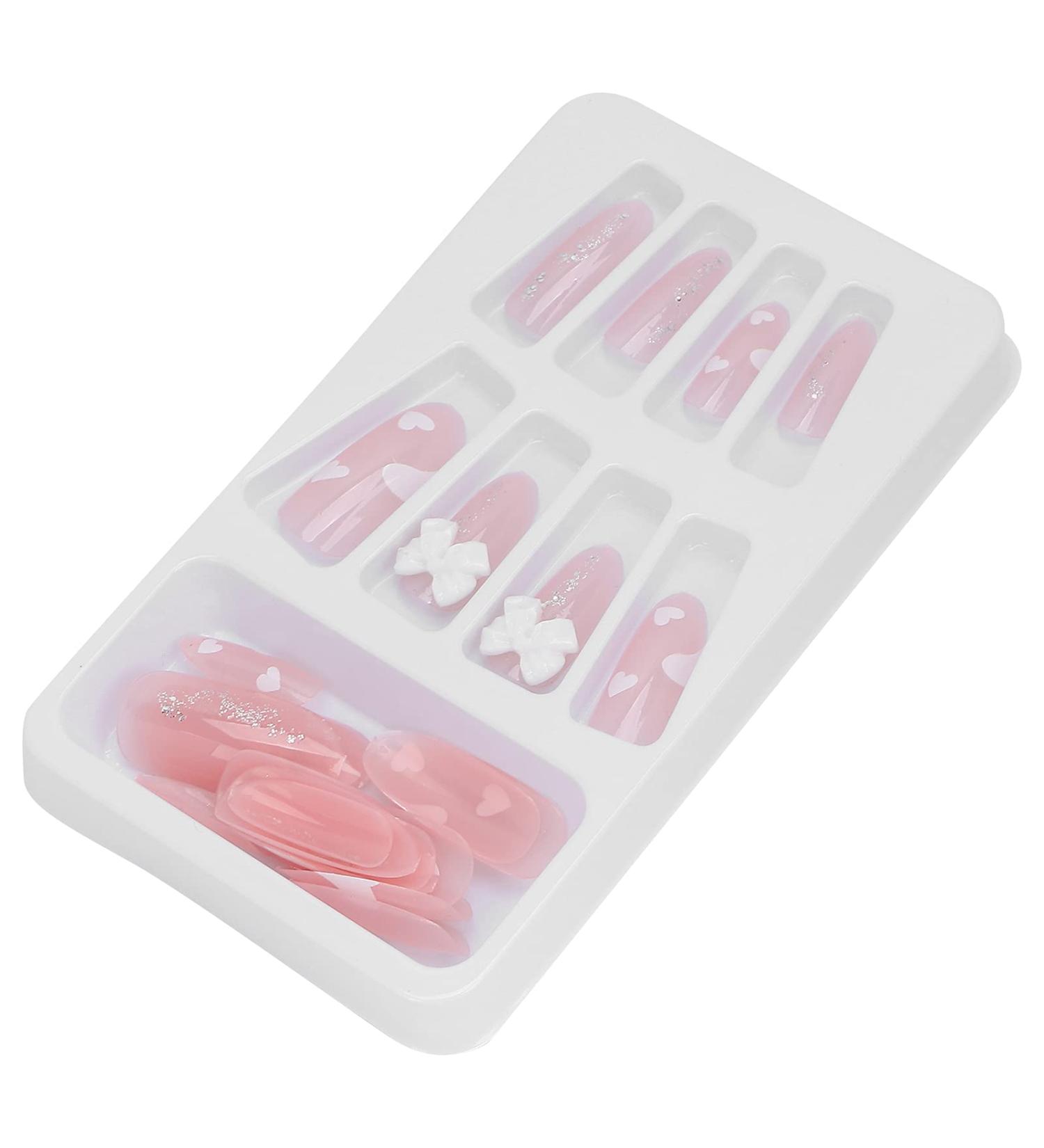 Full Cover False Nail Pink Bow Fake Nails Pink Love Press On Nails Coffin Medium Length Ballerina Nail Art Tips Sets Artificial Nails Press On False Nail Tips - Buy Online on GoSupps.com