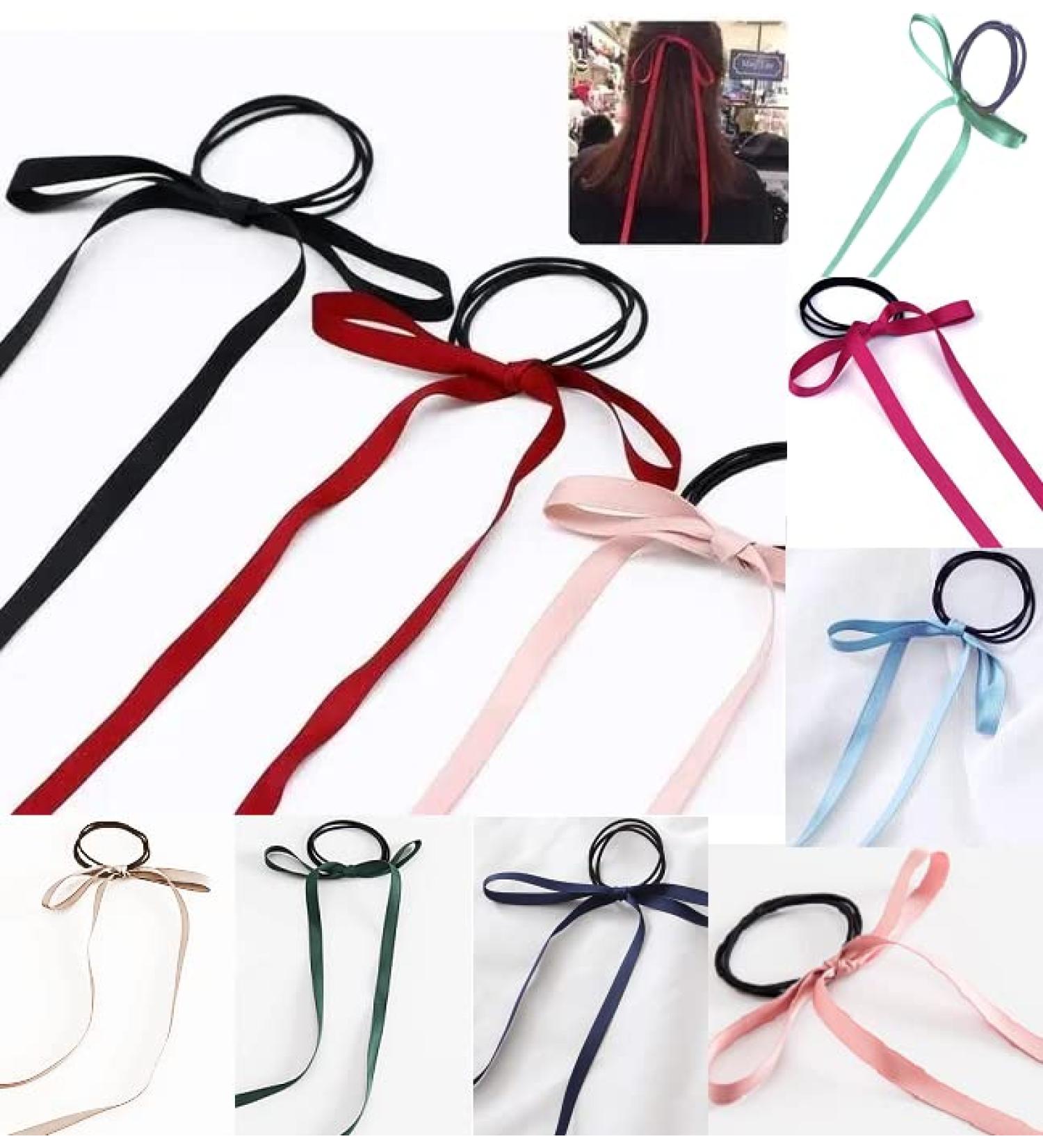 10PCS Bow Hair Tie Long Hair Bands Colourful Silk Ribbon Hair Scarf  Rubber Bands Ponytail Holder Satin Hair Scrunchies for Women Girls 10pcs-silk ribbon - Buy Online on GoSupps.com