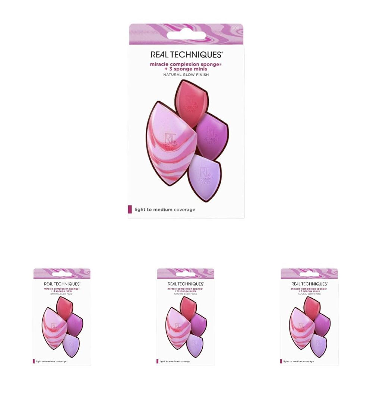 Real Techniques Berry Pop Miracle Complexion Sponge & Mini Sponges Kit 4 Piece Set Makeup Blending Sponges For Foundation Concealer & Other Cream Products Full Coverage Streak Free (Pack of 4) 4 Piece Set (Pack of 4)