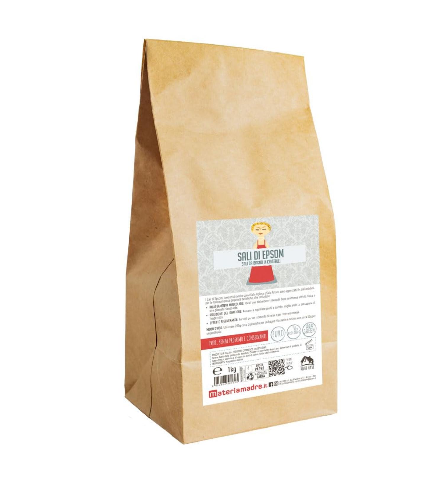 Materiamadre Magnesium Sulphate Epsom Salts English Salt - 1kg Envelope for Soothing and Relaxing Bath Detoxifying - Pedeluge - Buy Online on GoSupps.com