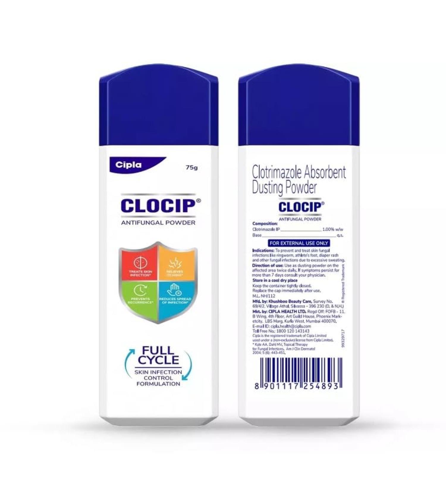 Clocip Dusting Powder (75 Gm) (Pack of 2 75G) White