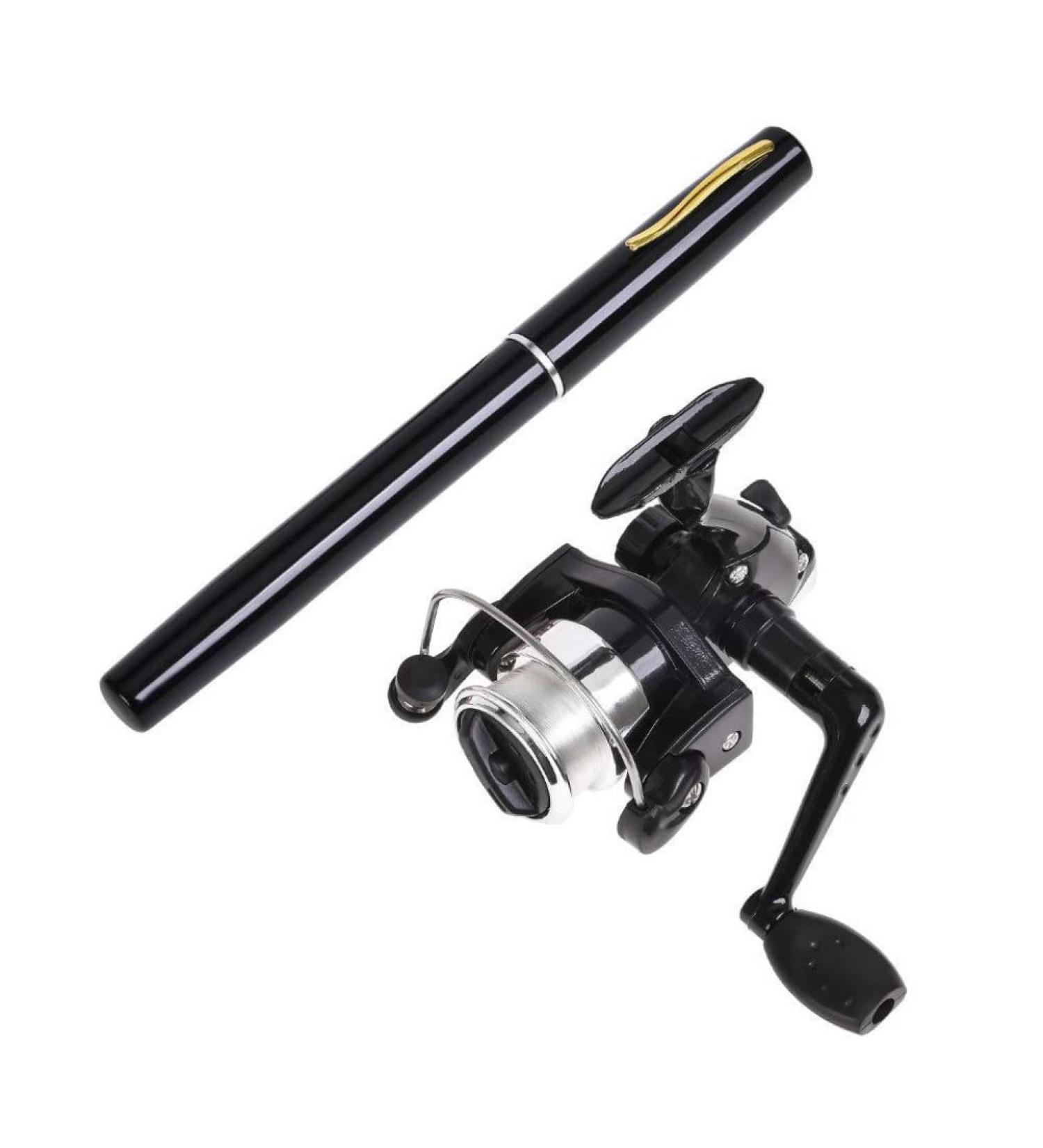Portable Mini Fishing Rod - Compact Pen Style with Rotating Wheel & Bag for Winter Outdoor Fishing | Fishing Accessories in Black - Buy Online on GoSupps.com