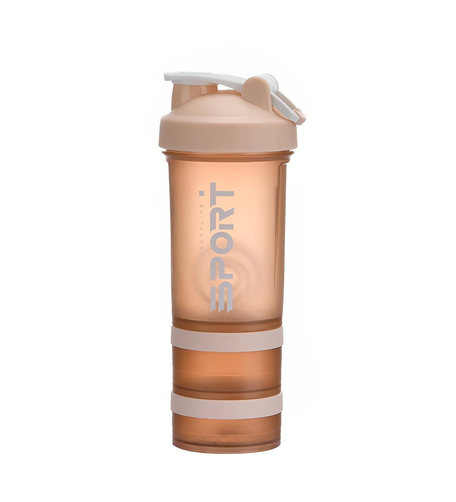 Yissone Protein Shaker Bottle - Portable Shak-Mixer with Powder Storage for Fitness Running & Cycling - Beige - Buy Online on GoSupps.com