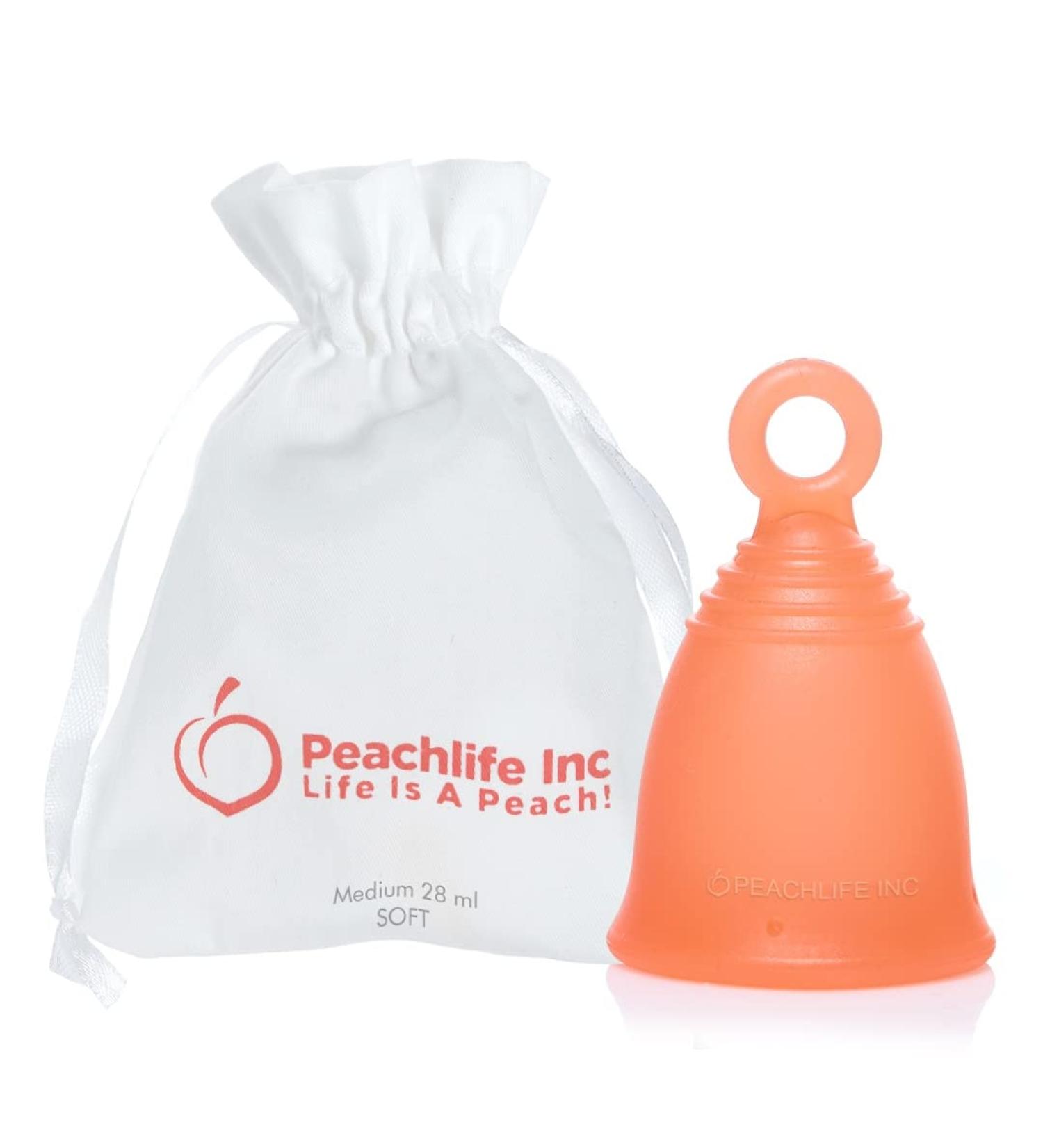 Silicone Ring Menstrual Cup with Loop Stem - Reusable 12 Hour Tampon Alternative - Soft Peach Medium Size - Buy Online on GoSupps.com