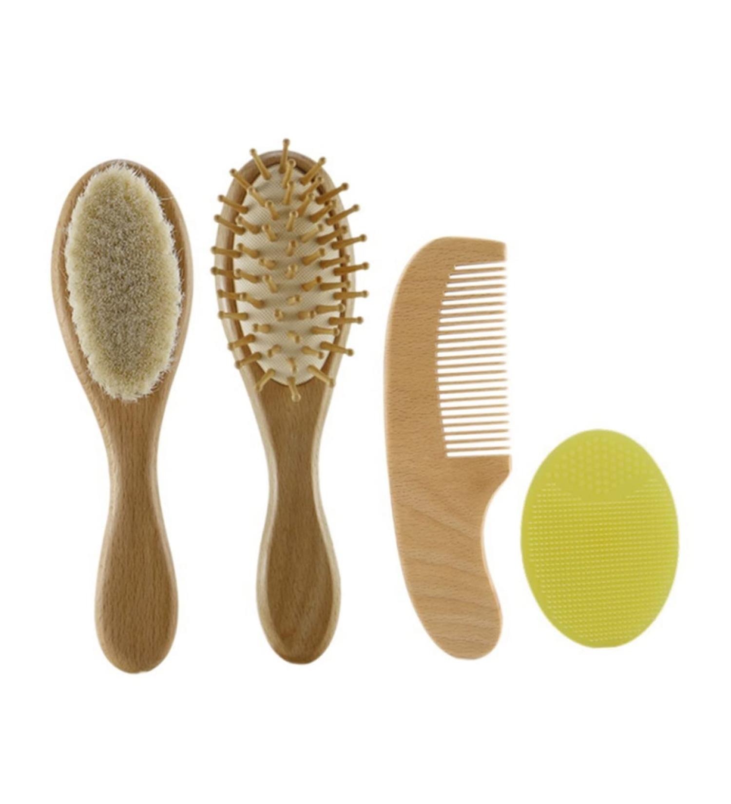 Healeved 4 Pcs Baby Hair Brush Comb Scalp Scrubber Spa Kit - Natural Soft Brushes for Baby Shampoo & Detangling - Children's Bathing Supply and Baby Care Set - Buy Online on GoSupps.com