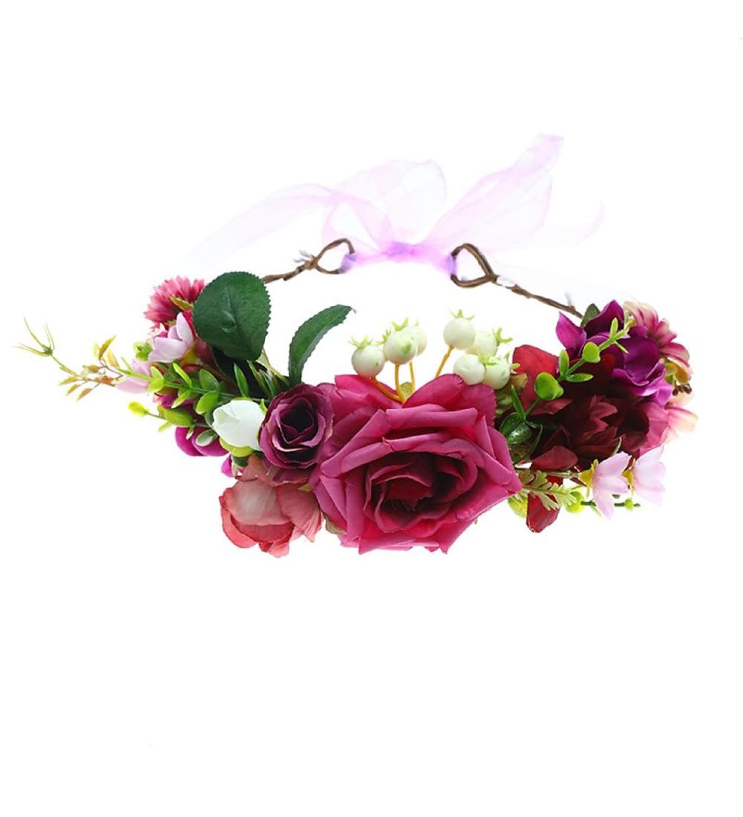 Buy Women s Floral Headband Wreath Crown - Fuchsia Ribbon for Festivals & Weddings | HH88-2 - 1 Count - Buy Online on GoSupps.com