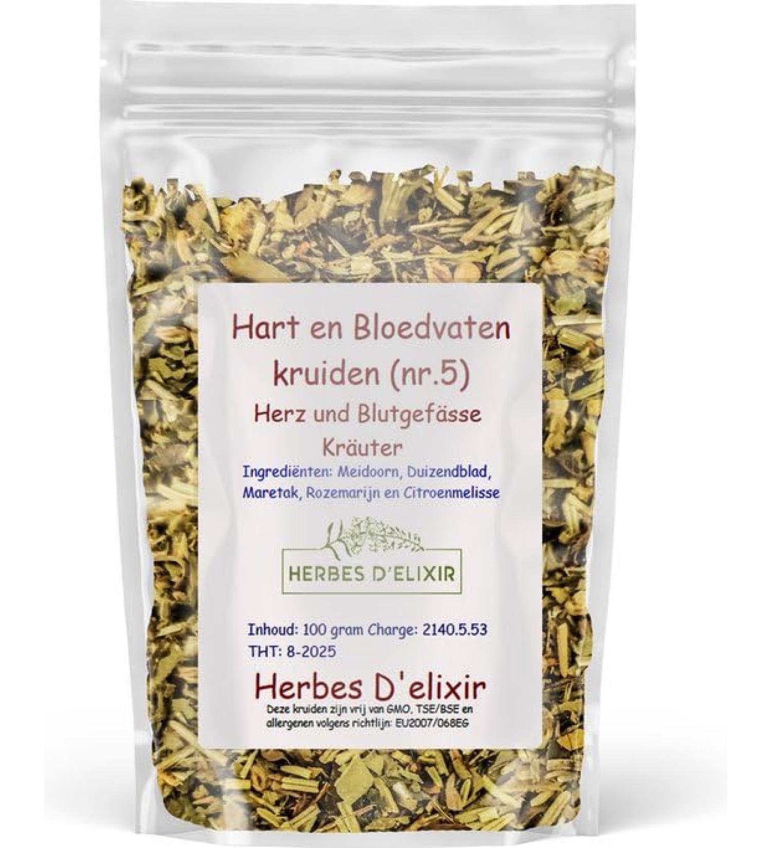 Herbes D'elixir Heart and Blood Vessels Herbs Herbal Tea for Healthy Blood Pressure 100 Grams Loose Tea with Hawthorn Yarrow and Rosemary - Buy Online on GoSupps.com