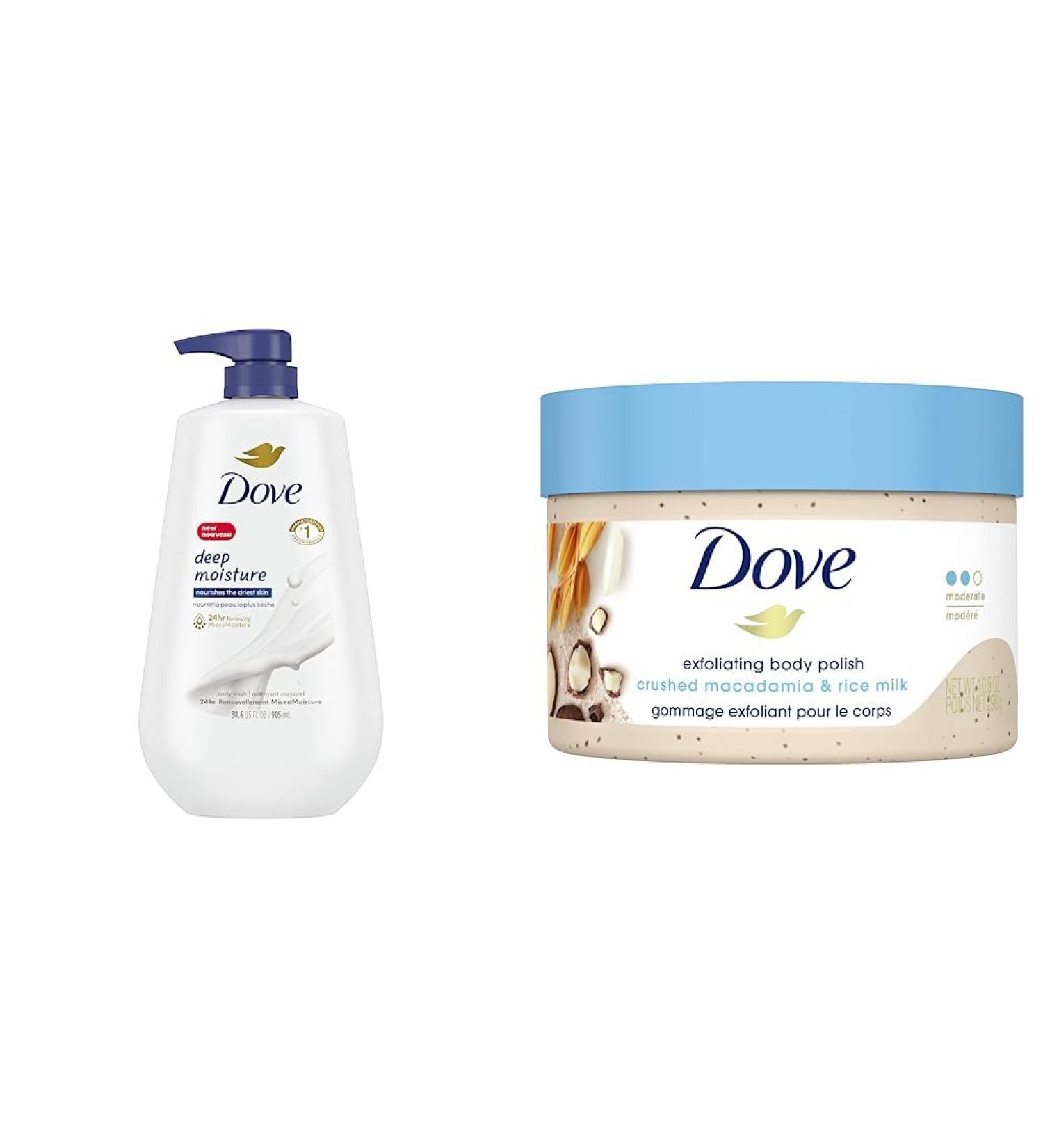 Dove Deep Moisture Body Wash with Pump (905 ml) + Dove Exfoliating Body Polish Macadamia & Rice Milk (298 g) 2 Piece Set Deep Moisture + Polish moderate - Buy Online on GoSupps.com