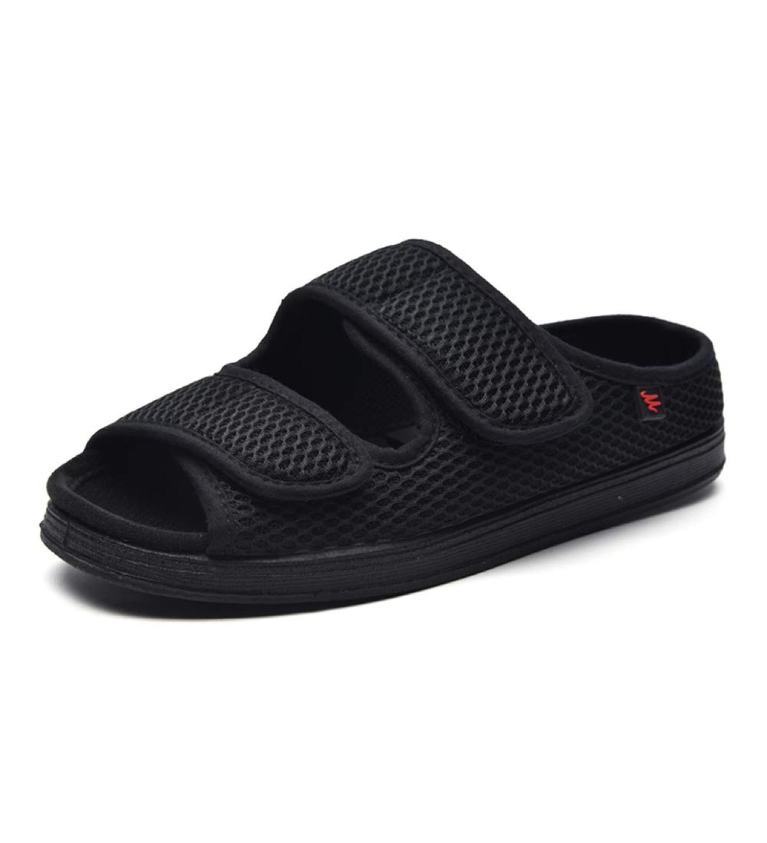 Men's Diabetic Open Toe Slippers Extra Wide Width - Adjustable Edema Shoes for Arthritis - Black, Size 11 - Buy Online on GoSupps.com