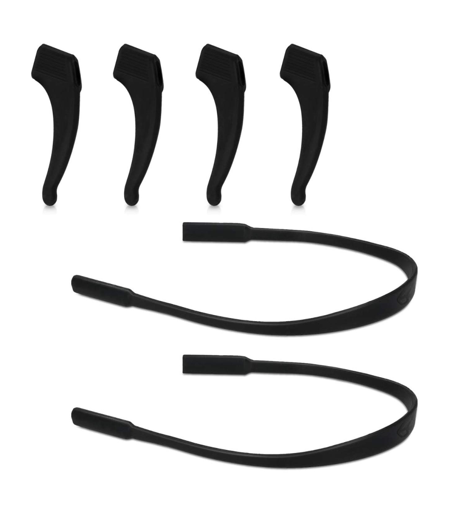 Anti Slip Holder Set for Glasses - 4 Silicone Ear Hooks & 2 Sports Cords - Black - Buy Online on GoSupps.com