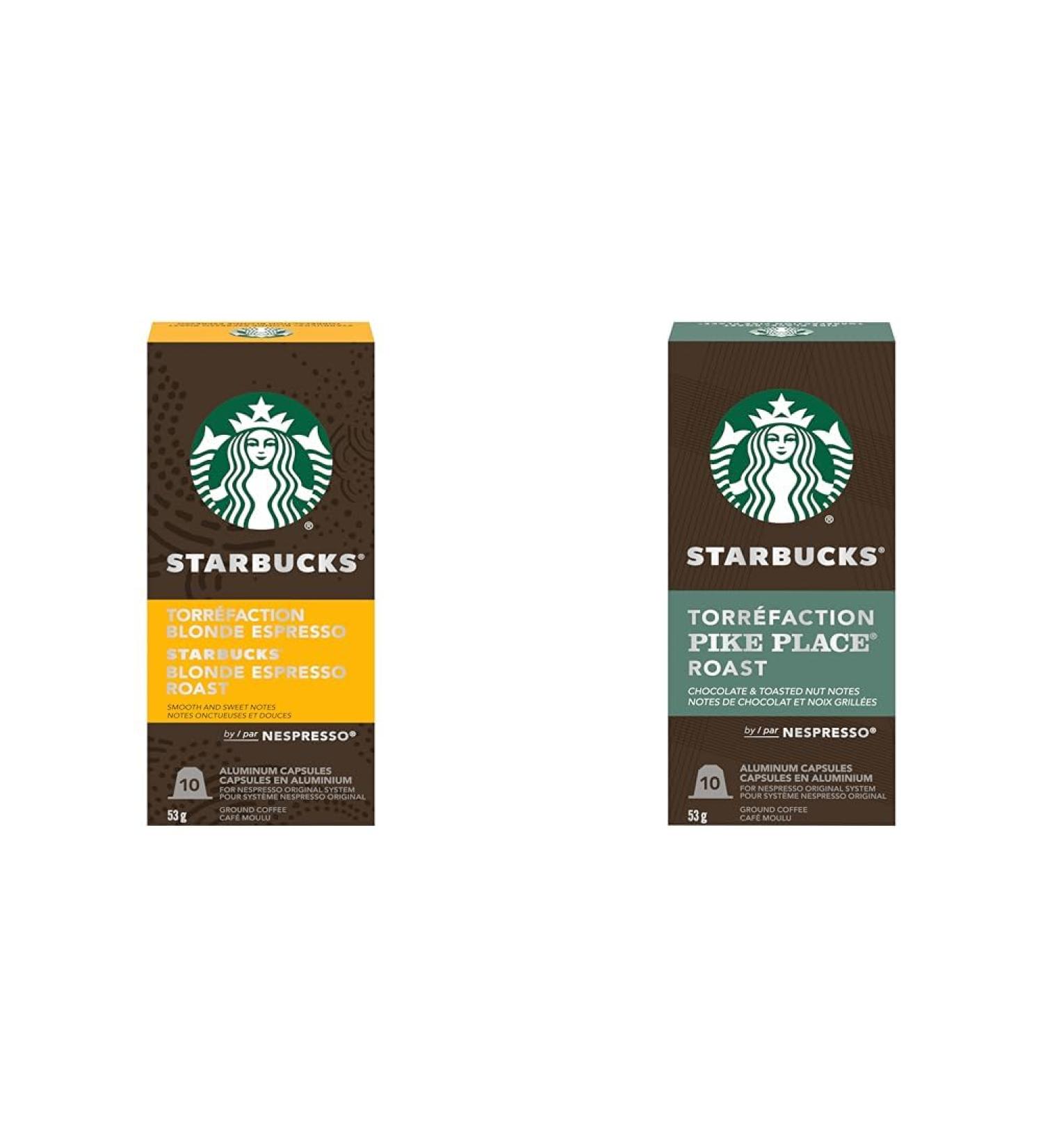 Starbucks by Nespresso Blonde Espresso Roast Nespresso Coffee Capsules Original Line Compatible 10 Nespresso Coffee Pods & By Nespresso Pike Place 10 Nespresso Coffee Pods - Buy Online on GoSupps.com