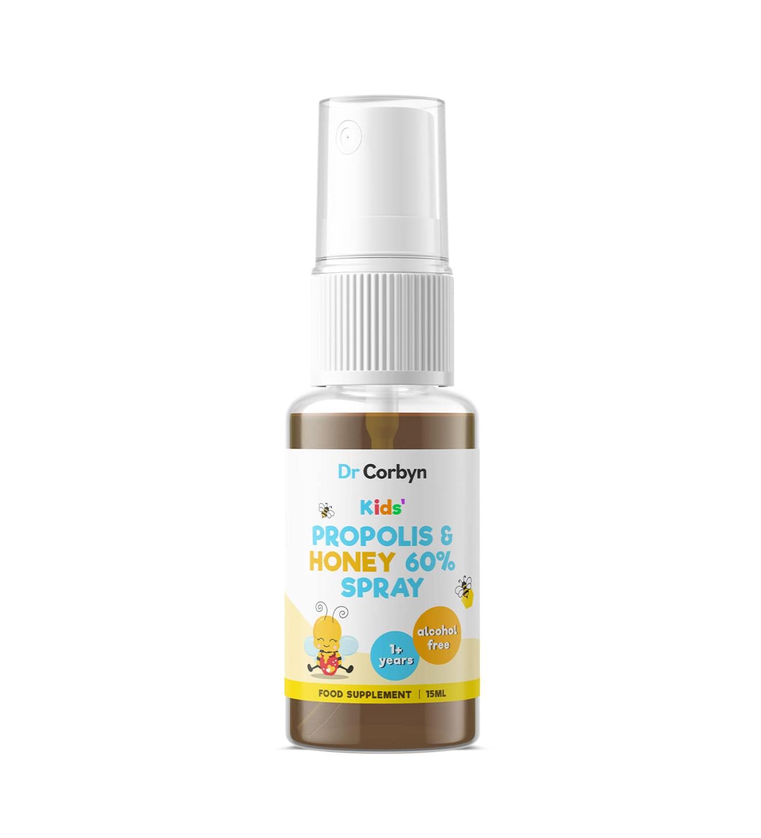 Dr Corbyn Kids' Propolis & Honey 60% Spray 15ml - Natural Sore Throat Comfort | Alcohol-Free & UK Made - Buy Online on GoSupps.com
