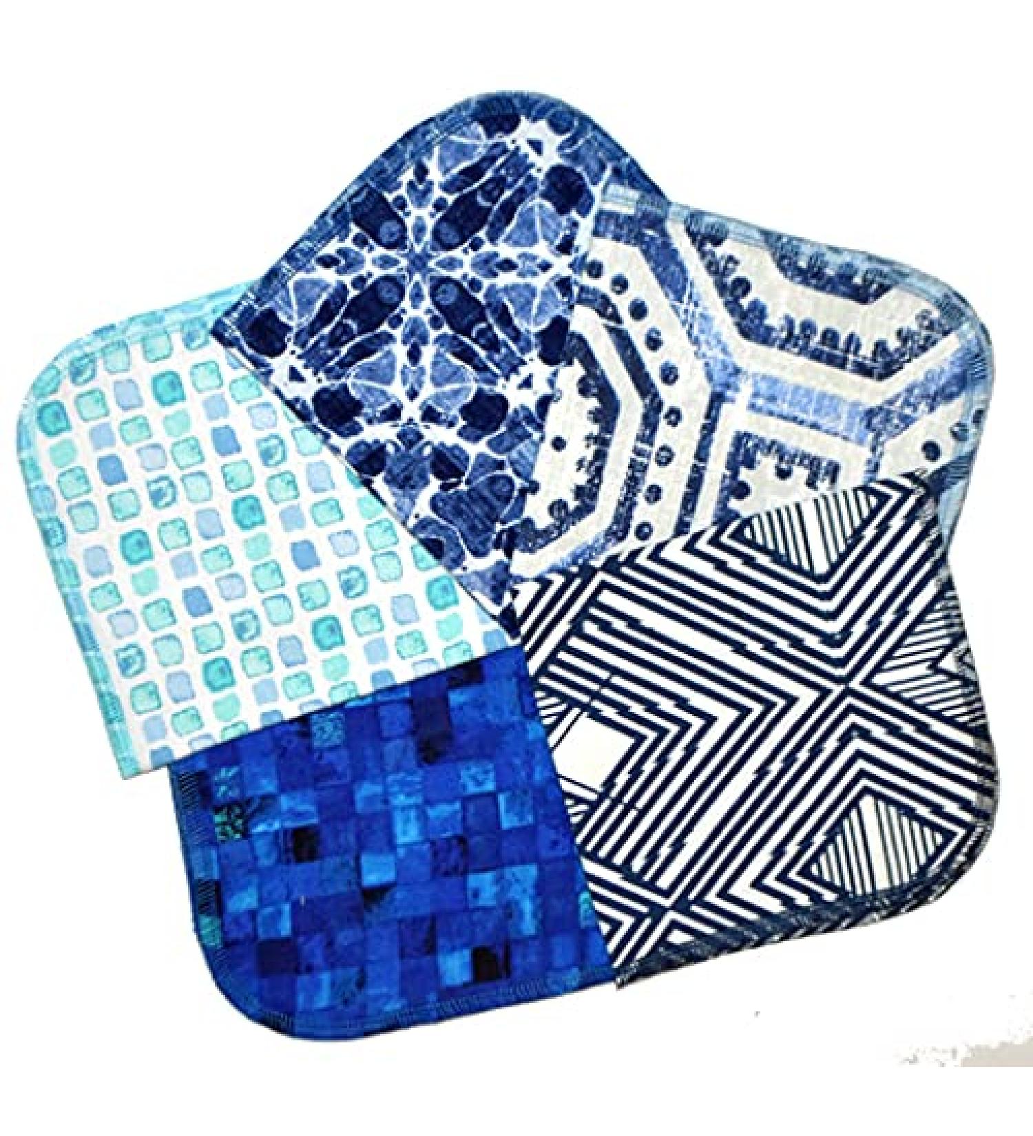 Blue Moroccan Tiles Flannel Washable Kids Lunchbox Napkins 5 Pack - 12x12 inches - Buy Online on GoSupps.com