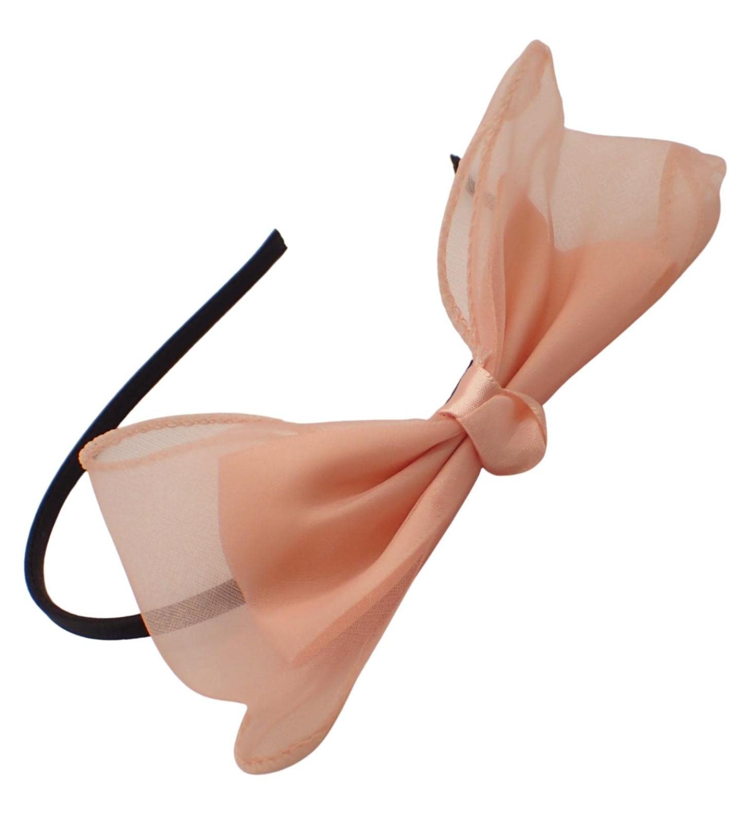 Topkids Accessories Thin Fabric Bow Alice Band Headband for Women & Girls Cute Girls Hair Accessories Pretty Coloured Bows on Head Band Hair Bands for Kids & Adults Bow Headbands (Peach) - Buy Online on GoSupps.com