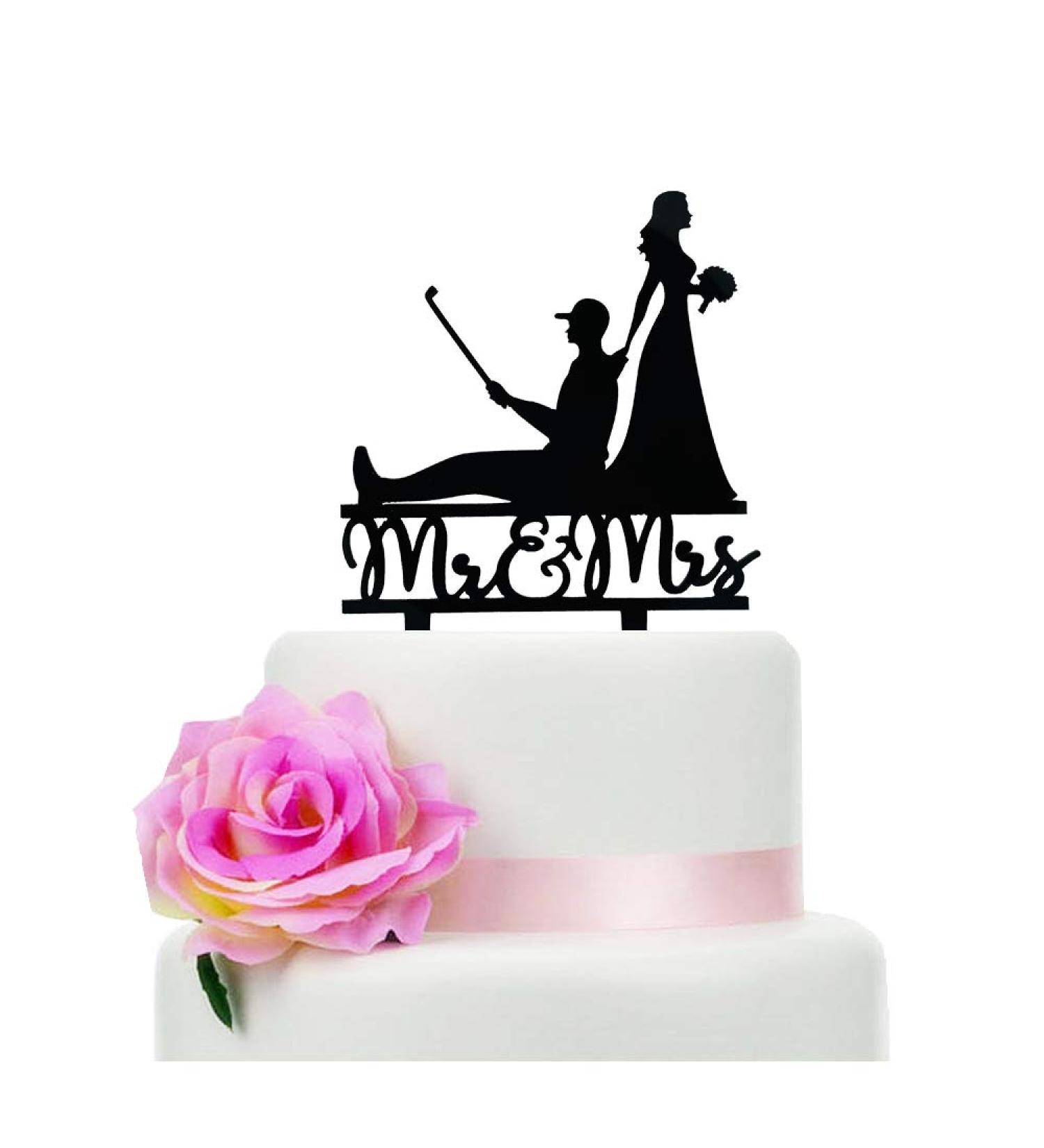 Black Mr and Mrs Wedding Cake Topper Golf Theme Wedding Bridal Shower or Anniversary Cake Topper (Golf) - Buy Online on GoSupps.com