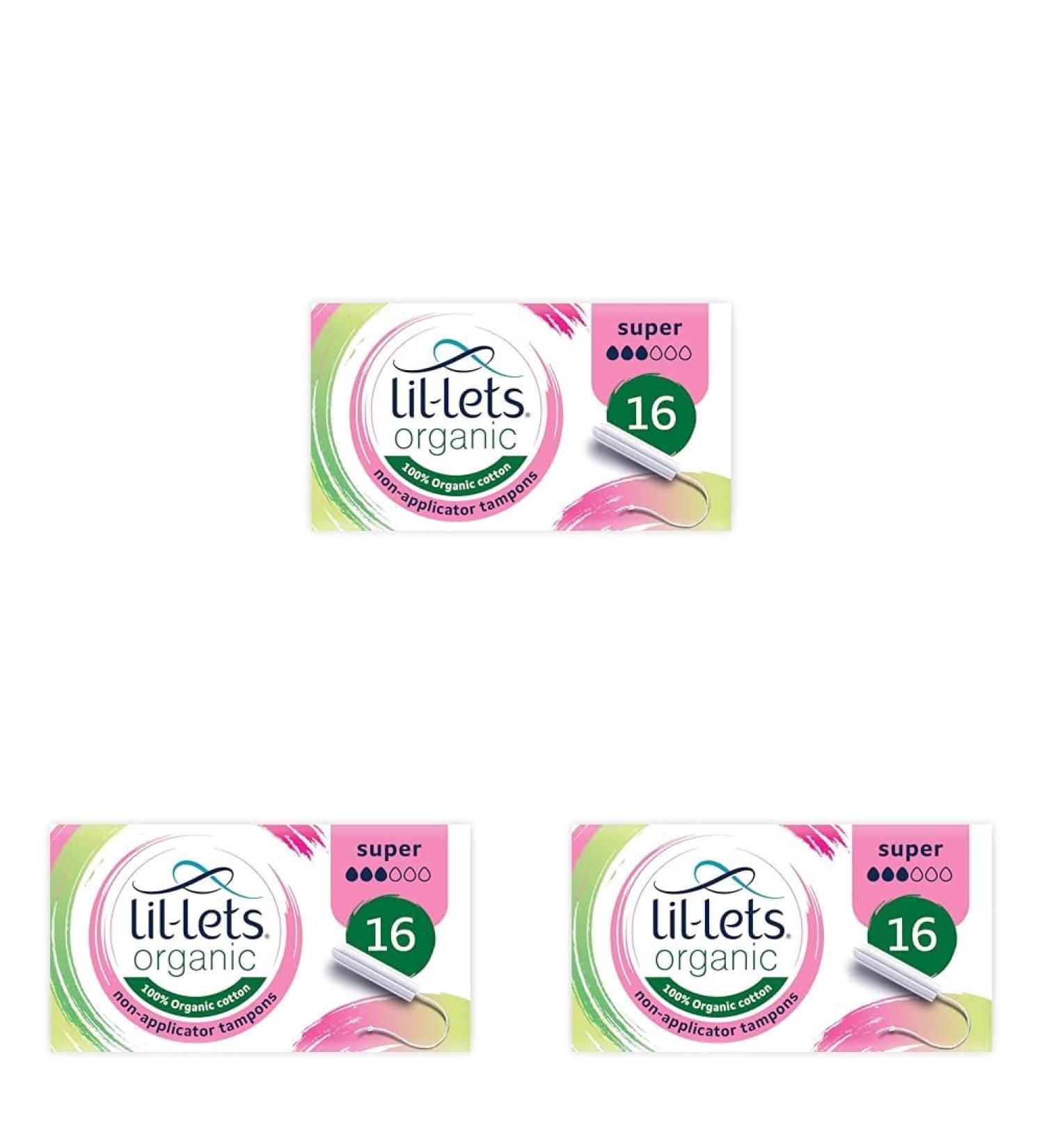 Lil-Lets Organic Non-Applicator Super Tampons 16 Count (Pack of 3) for Medium to Heavy Flow Made with 100% Organic Cotton GOTS Certified Vegan Organic Tampons Plastic Free Period Care - Buy Online on GoSupps.com