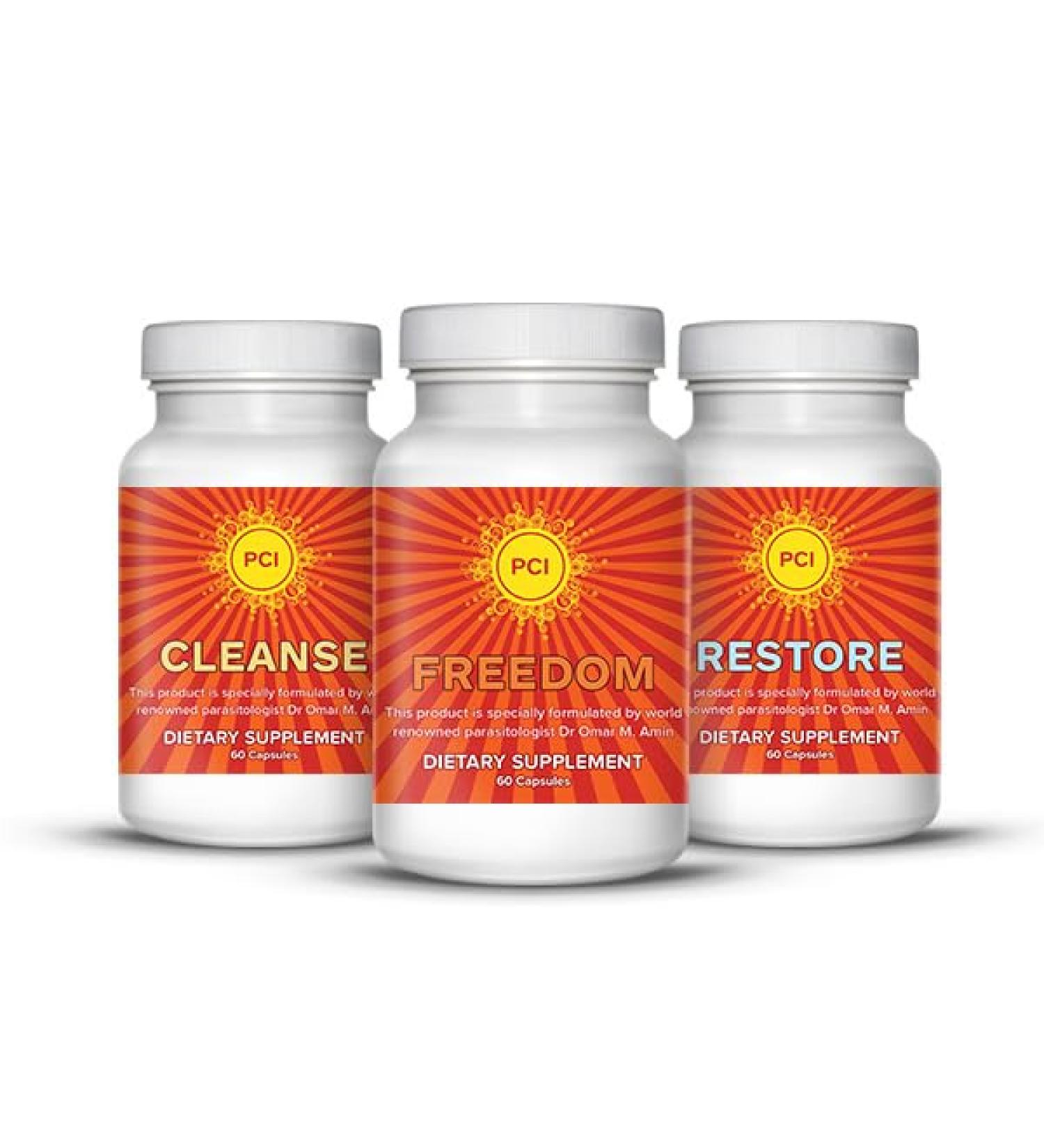 PCI Freedom Cleanse Restore by Dr. Omar Amin | Herbal Digestive Health Support Energy Boost & Immune System - 30-Day Supply 180 Veg Capsules - Buy Online on GoSupps.com