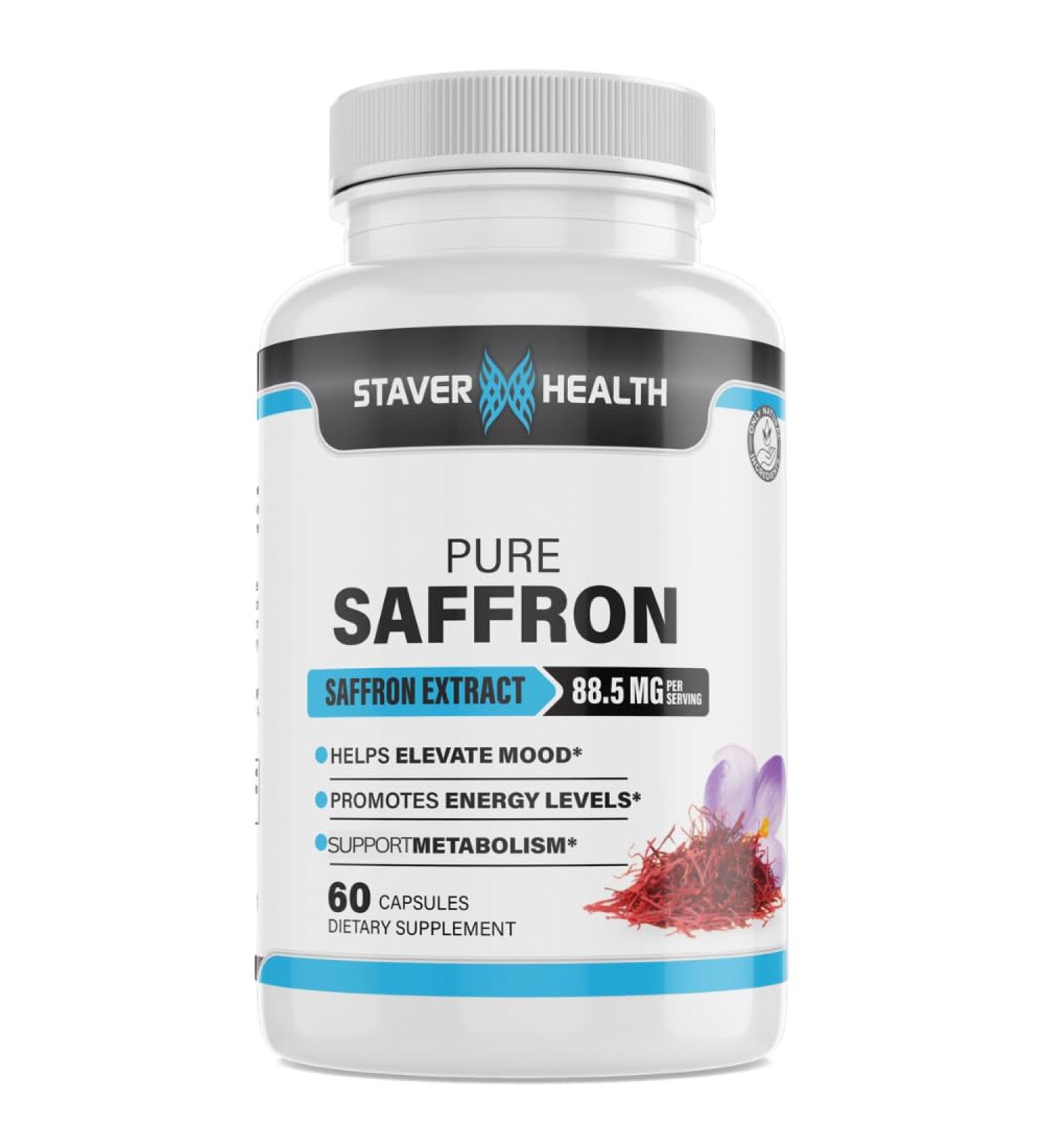 Staver Health Pure Saffron Extract Capsules 88.5 mg 60 Veggie Capsules for Mood Enhancement and Energy Support - Buy Online on GoSupps.com