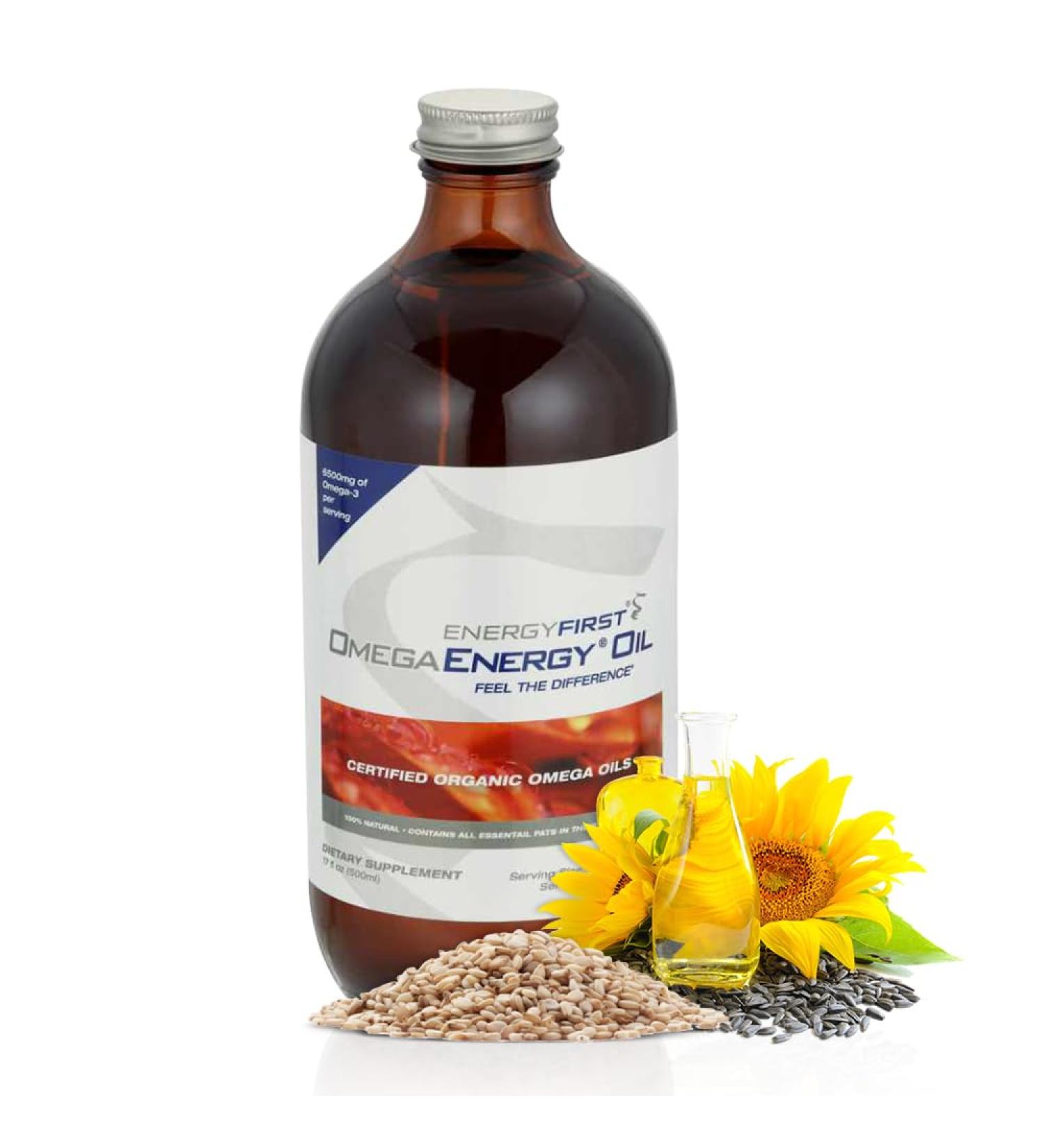 EnergyFirst Omega Energy Oil - Omega 3 & 6 Supplement with Flaxseed, Sunflower, Sesame & Pumpkin Seed Oil, Vegan Antioxidant & 12oz - Buy Online on GoSupps.com