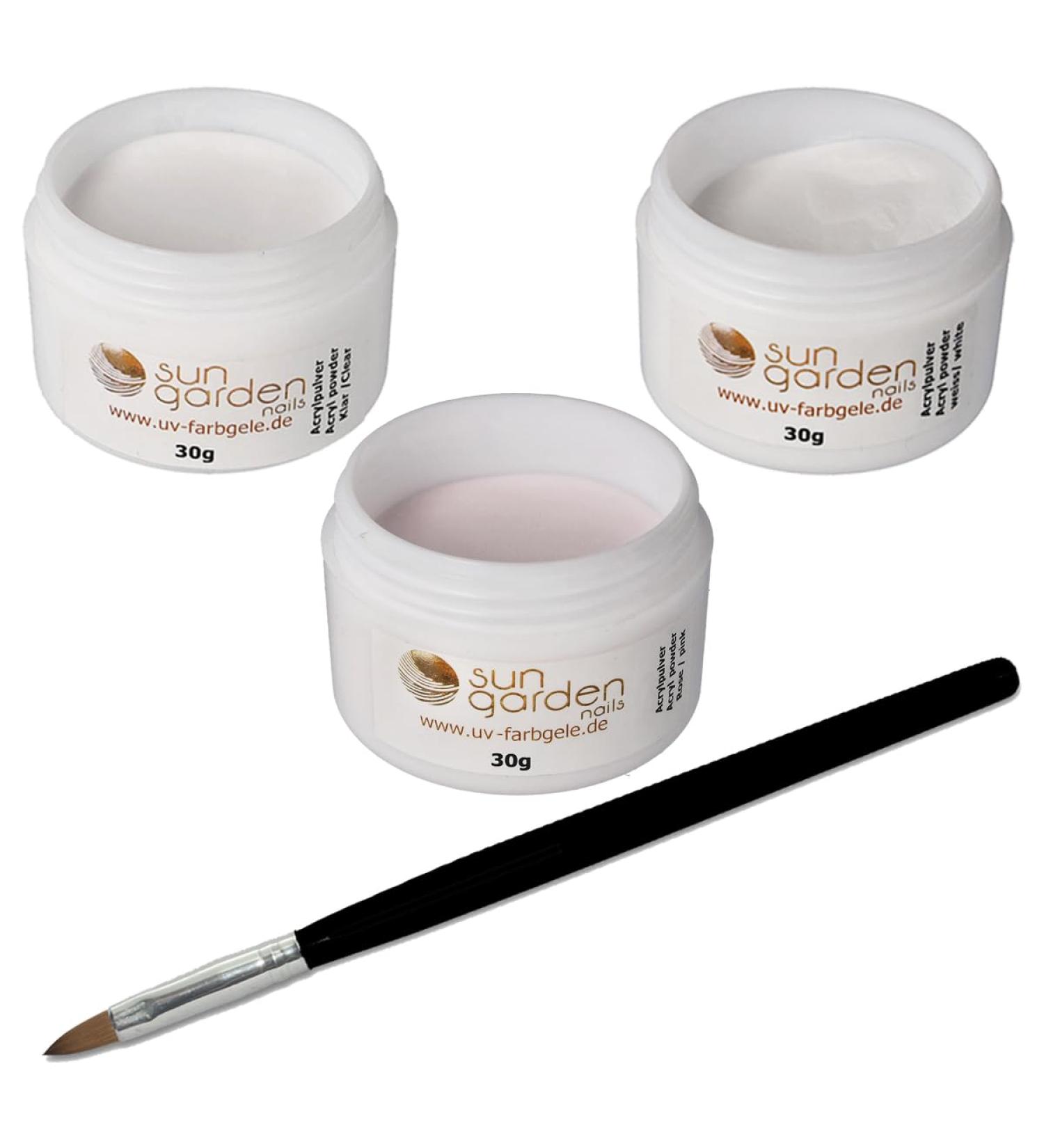 Buy Sun Garden Nails Acrylic Powder Set (3x30g) & Brush - Perfect Acrylic Fingernail Kit for Flawless DIY Nails - Buy Online on GoSupps.com