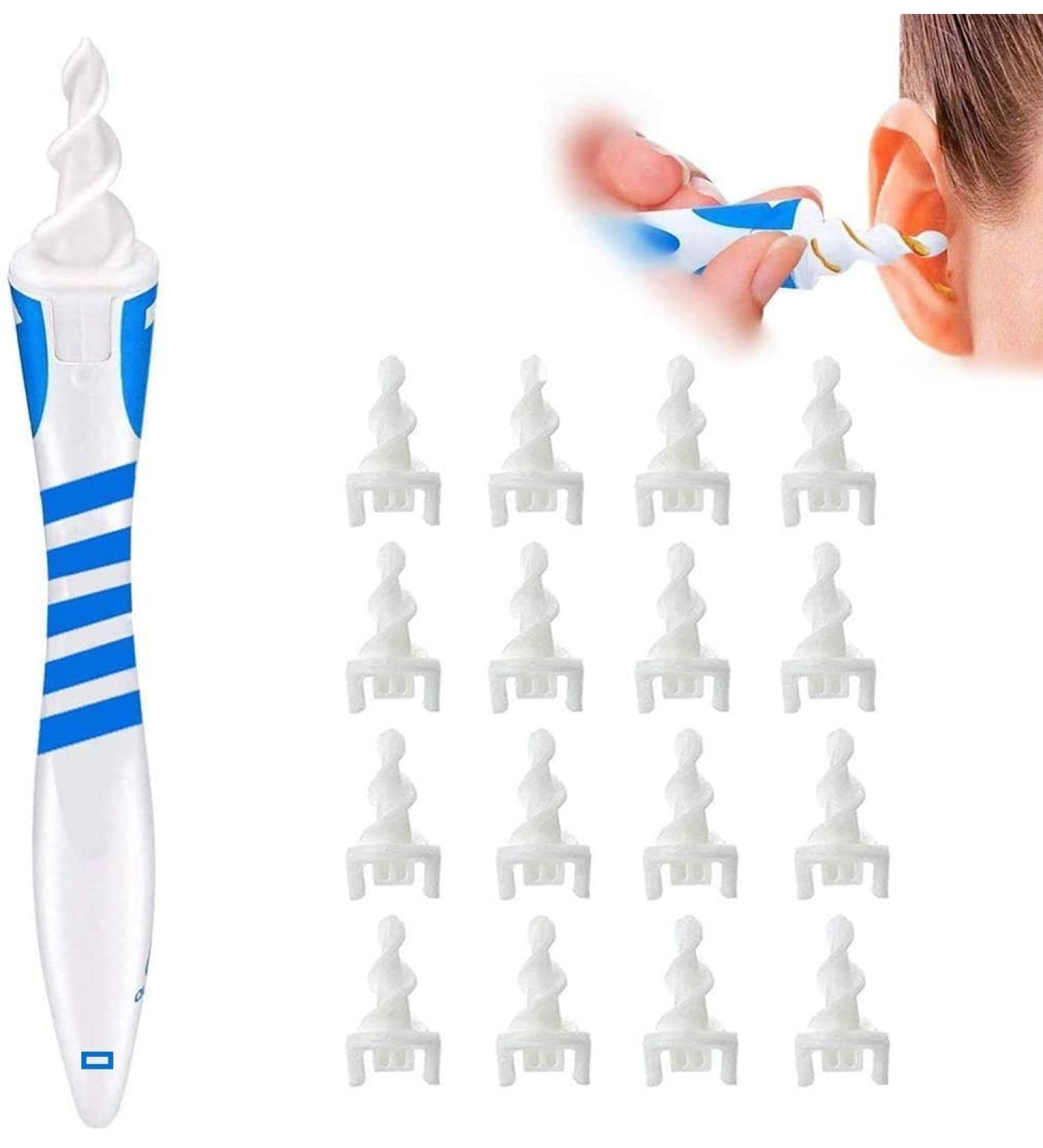 Smart Swab - Spiral Ear Cleanser - Earwax Remover Tool - 16 Replaceable Tips - Safe & Pain Free - Reusable Earwax Removal Kit - Soft & Gentle Ear Cleaning