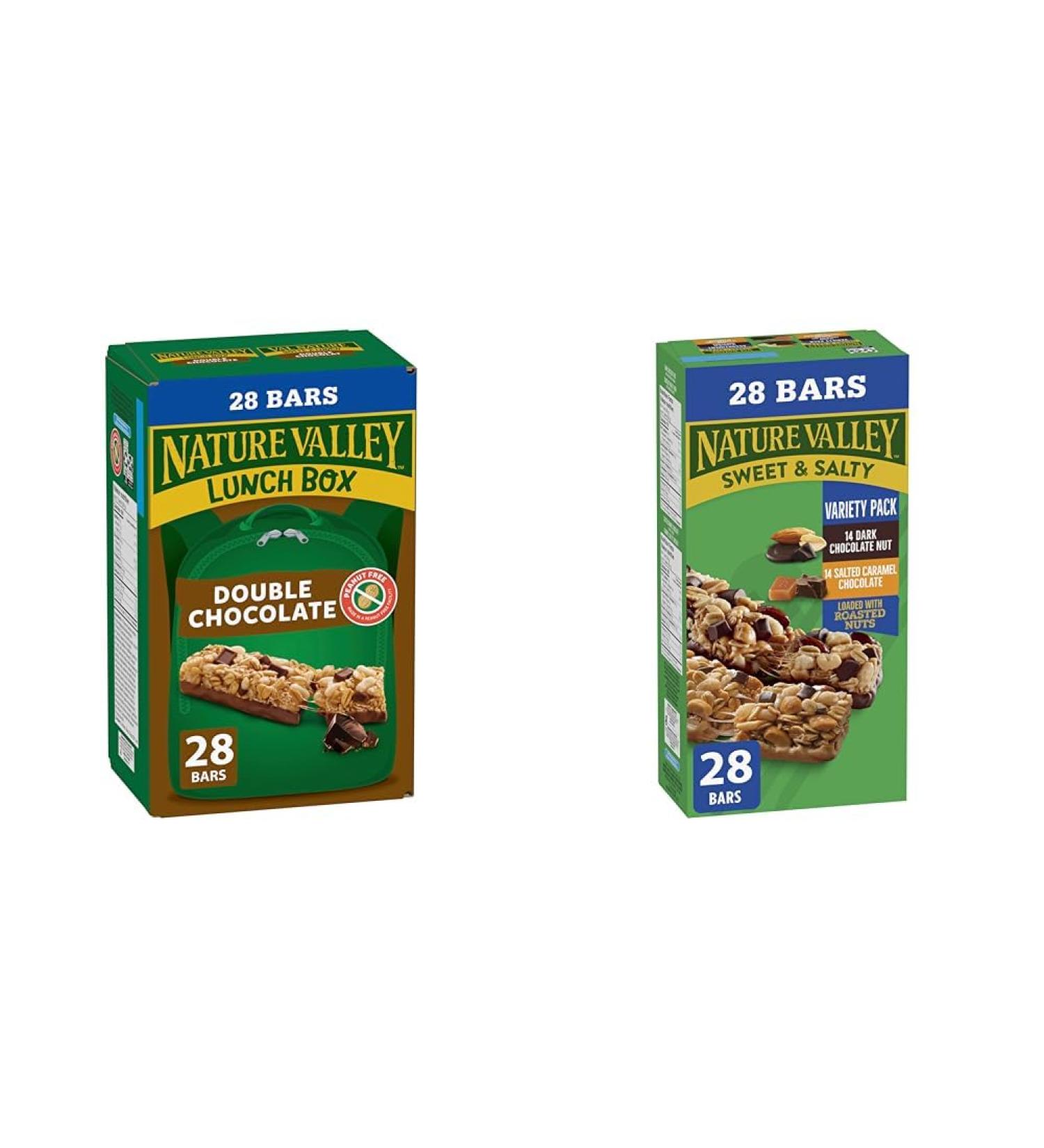 NATURE VALLEY - VALUE PACK SIZE - Double Chocolate Granola Bars Pack of 28 Bars No Artificial & VALUE PACK - Dark Chocolate Nut and Salted Caramel Chocolate Chewy Nut SweeT SNACK + SNACK BFGM-3BL - Buy Online on GoSupps.com